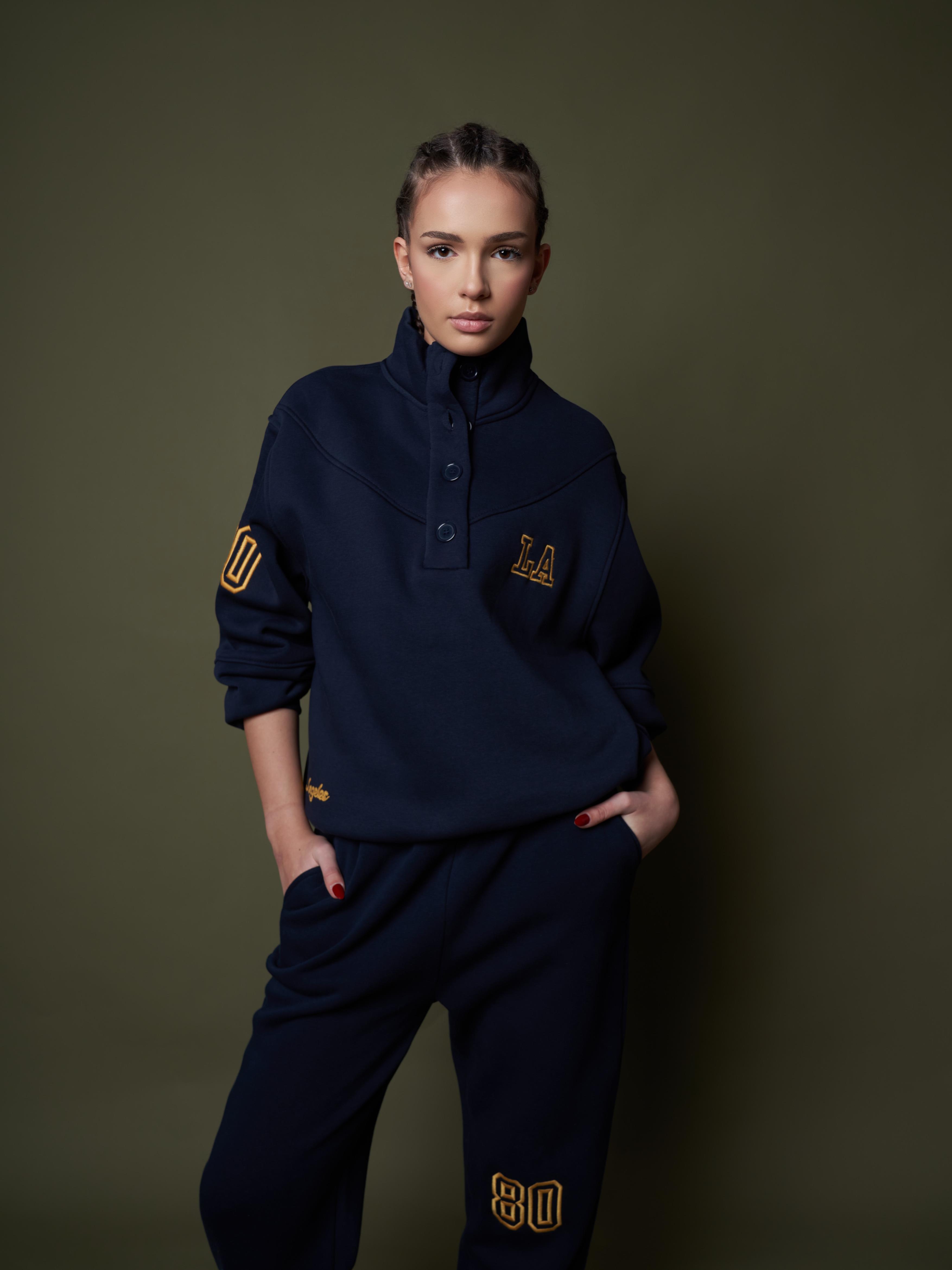 LA Yazı Baskılı Şardonlu Sweatshirt Lacivert