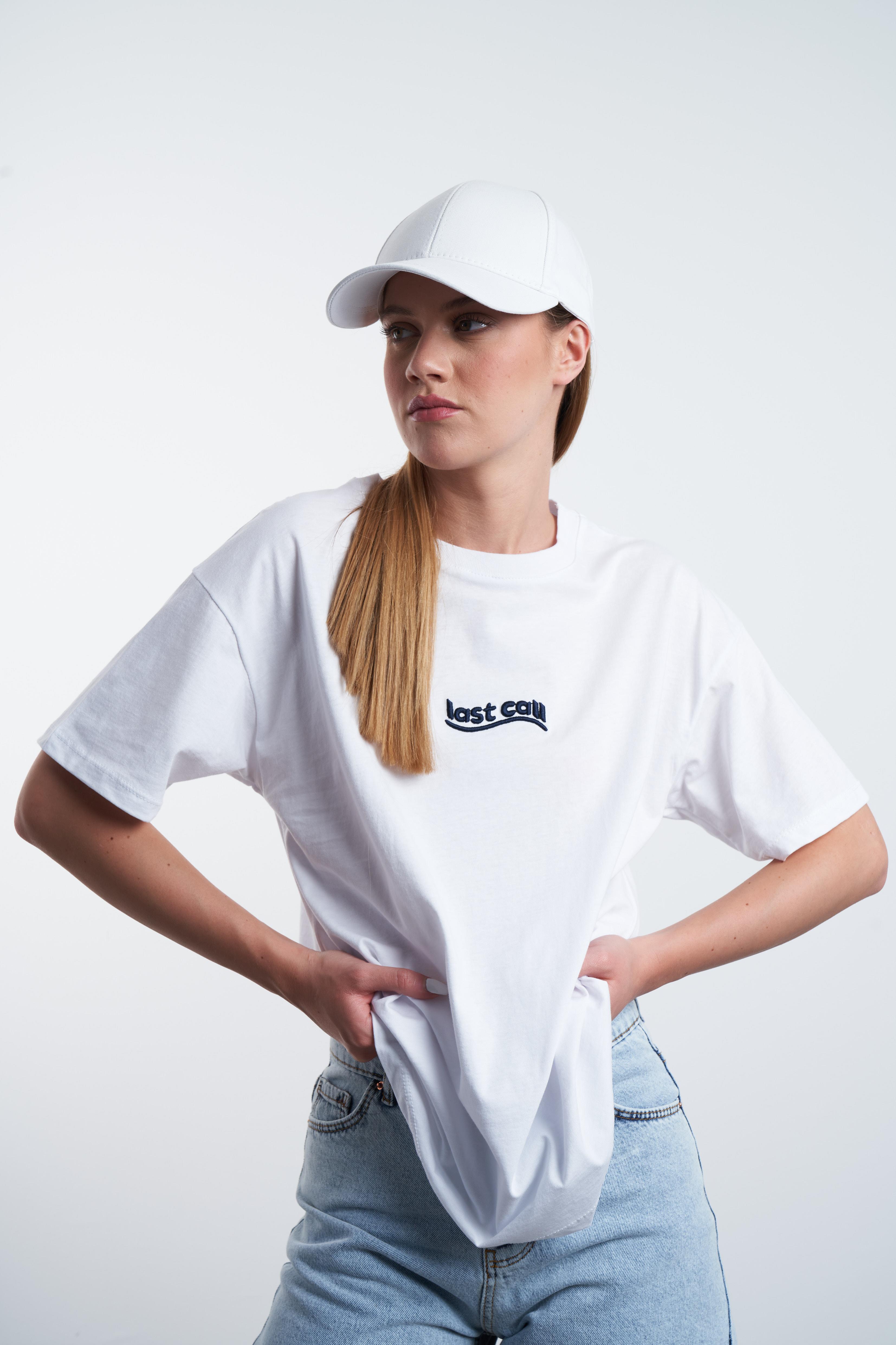 Last Call Nakış Baskılı T-shirt Beyaz
