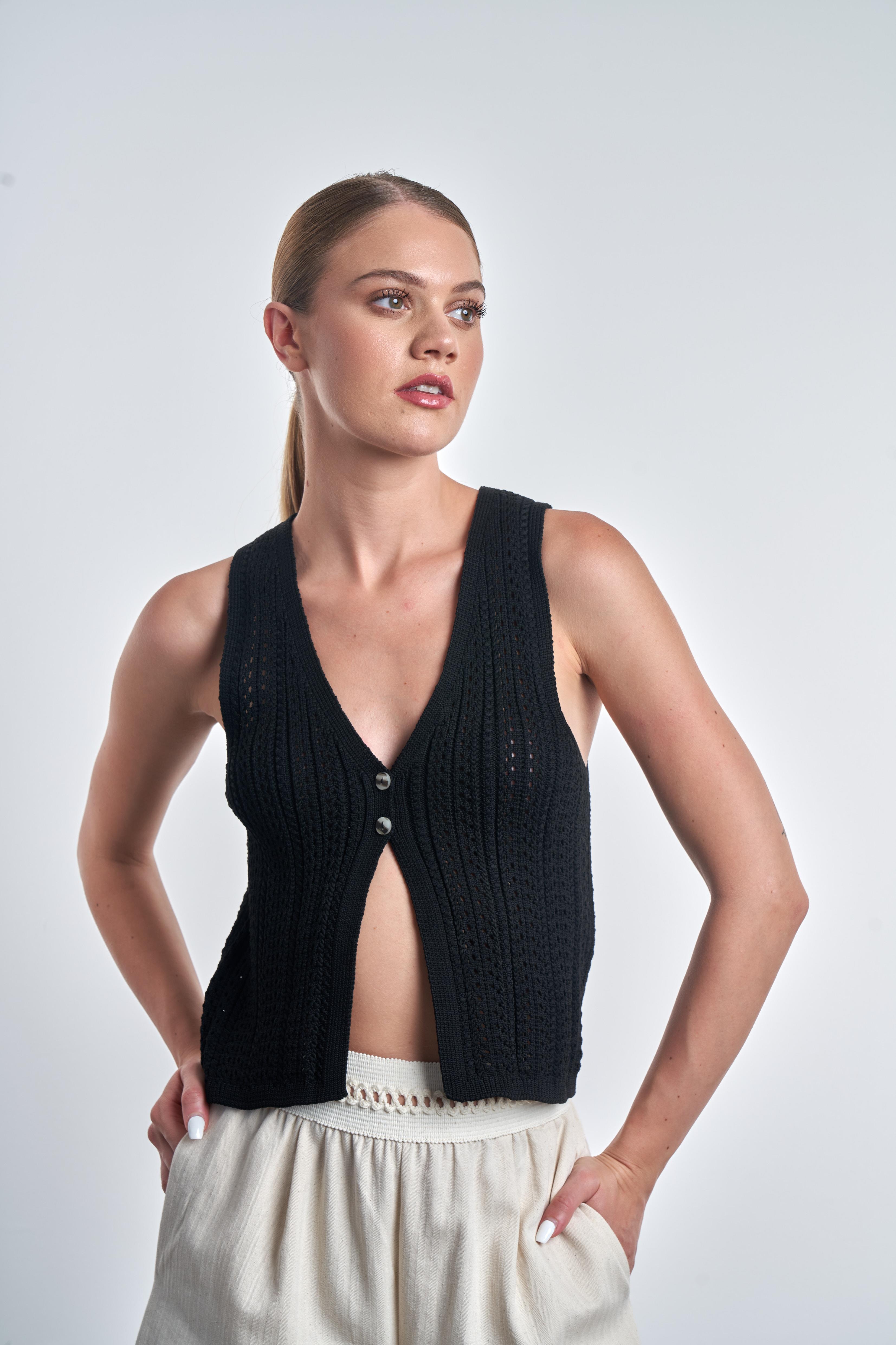 Merserize Crop Yelek Siyah