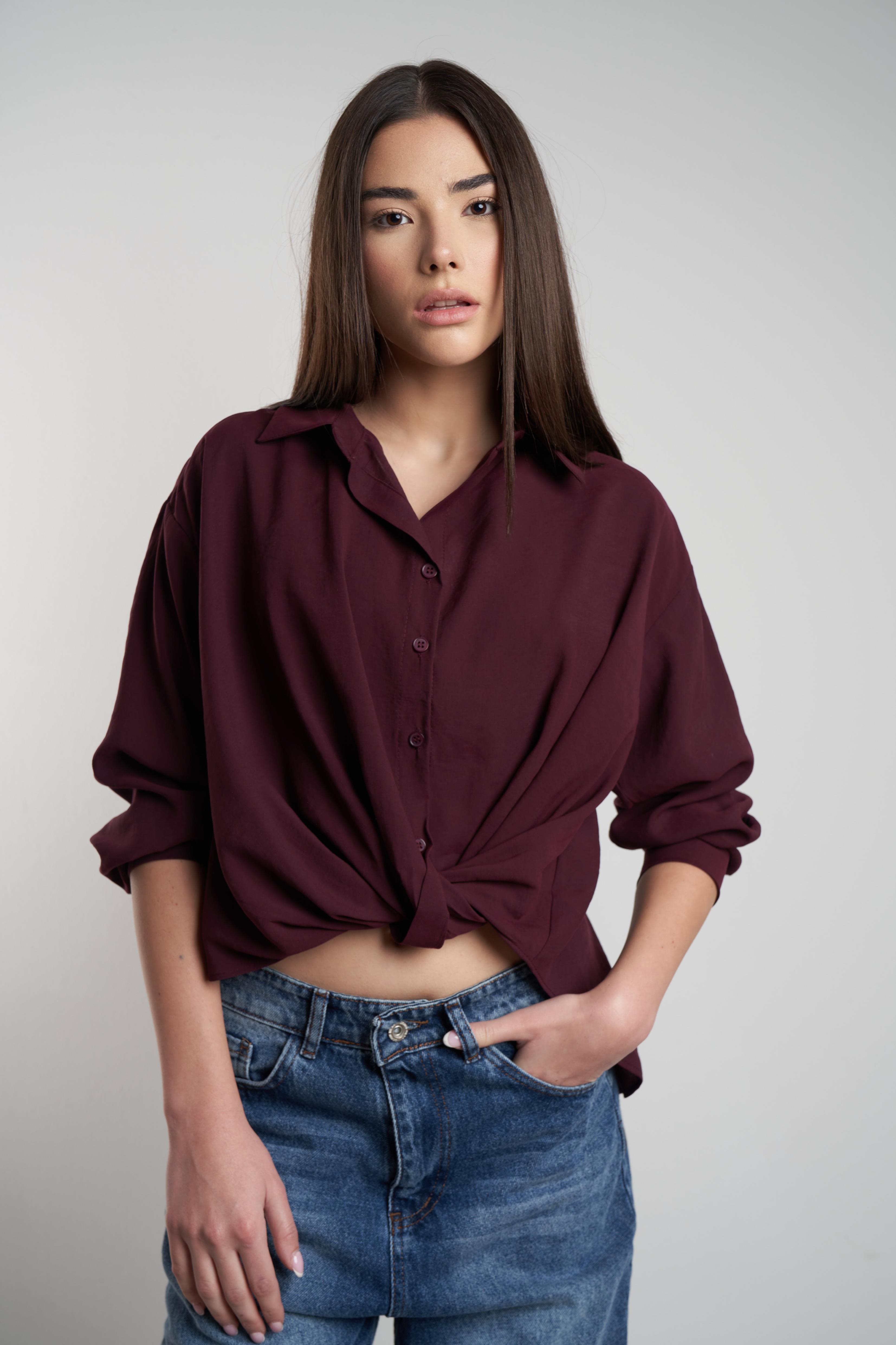 Modal Uzun Kol Gömlek Mürdüm