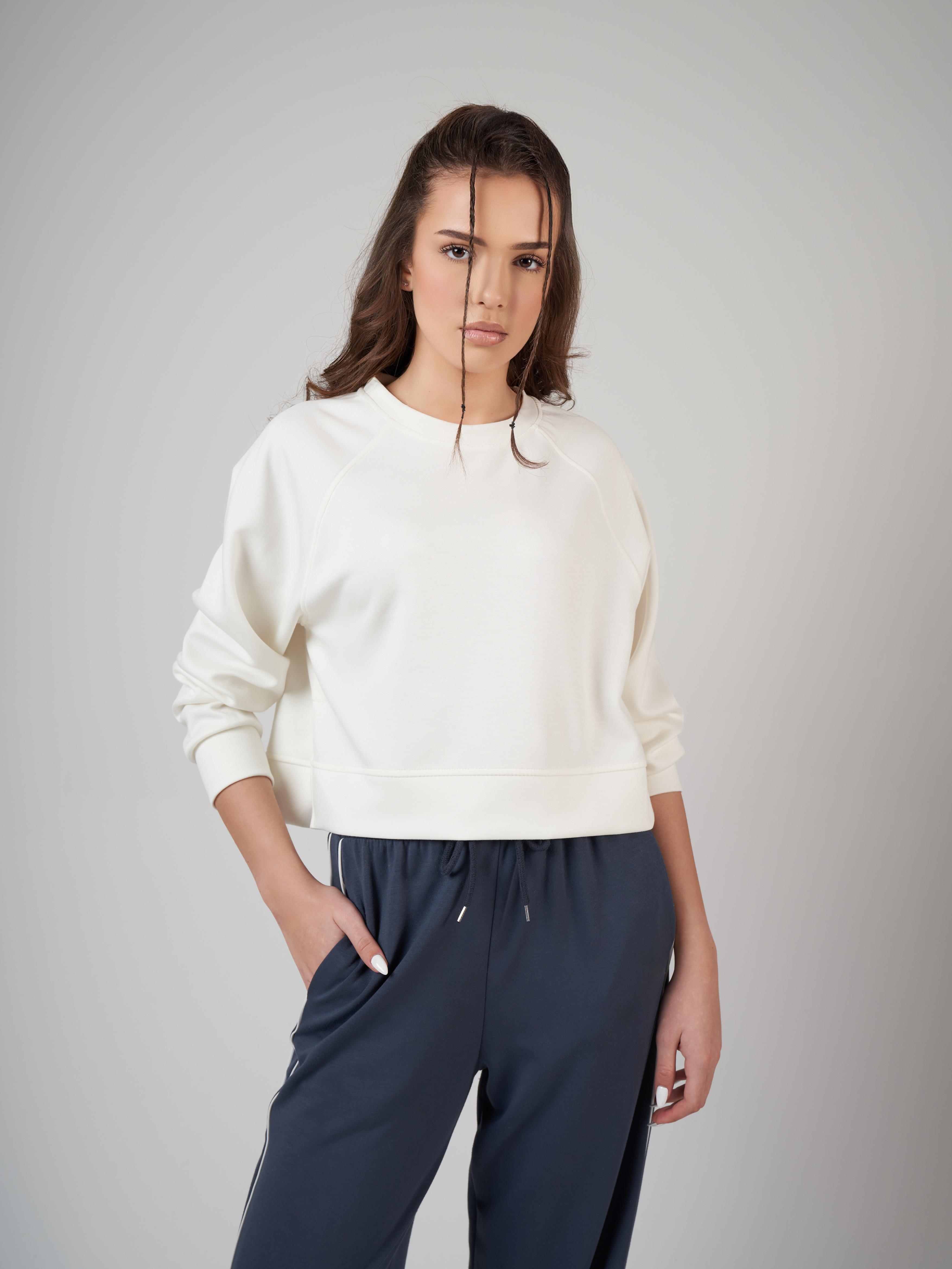 Modal Uzun Kol Sweatshirt Ekru