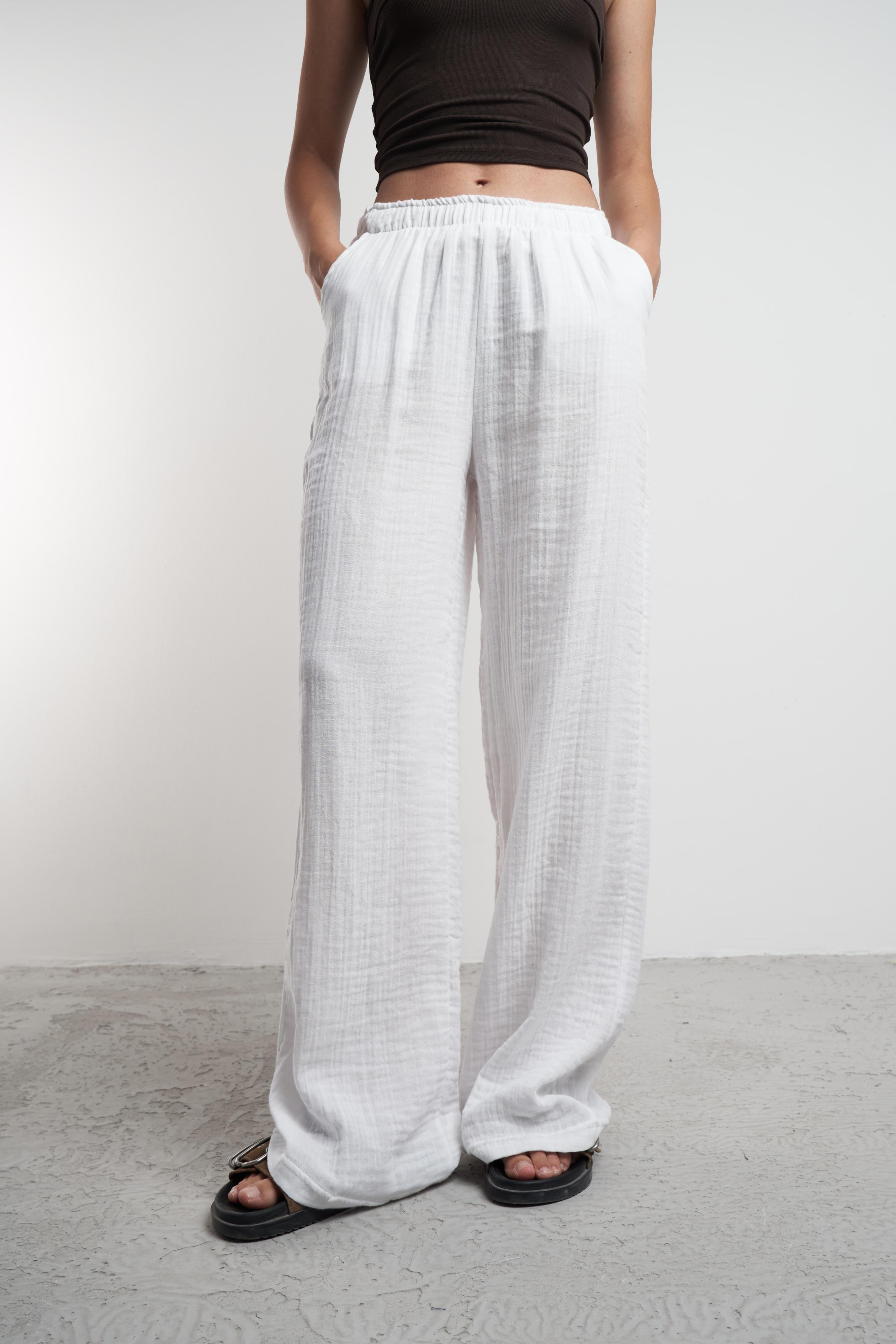 Müslin Bol Paça Pantolon Ekru
