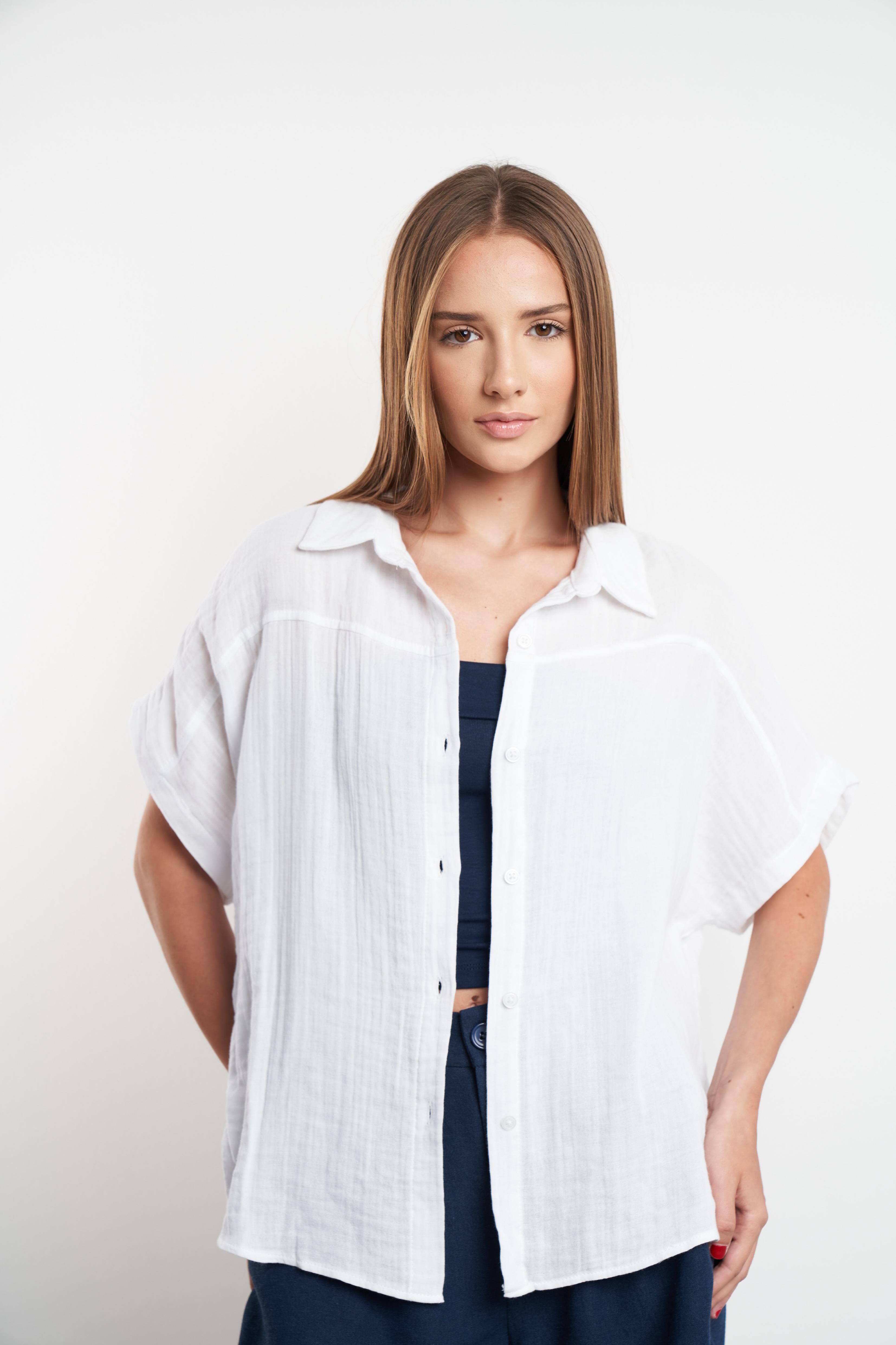 Müslin Kısa Kol Gömlek Ekru