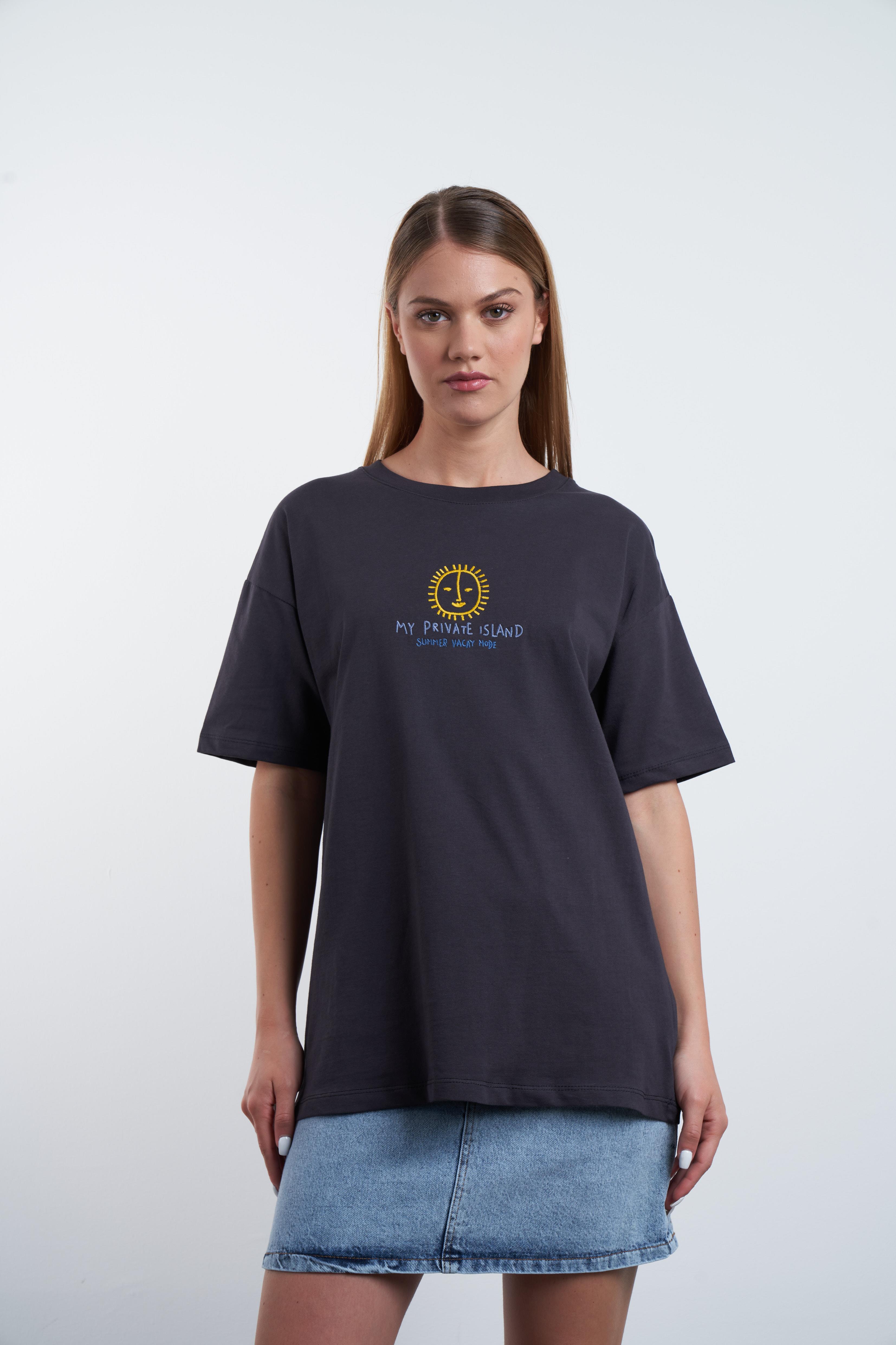 Nakış Baskılı T-shirt Antrasit