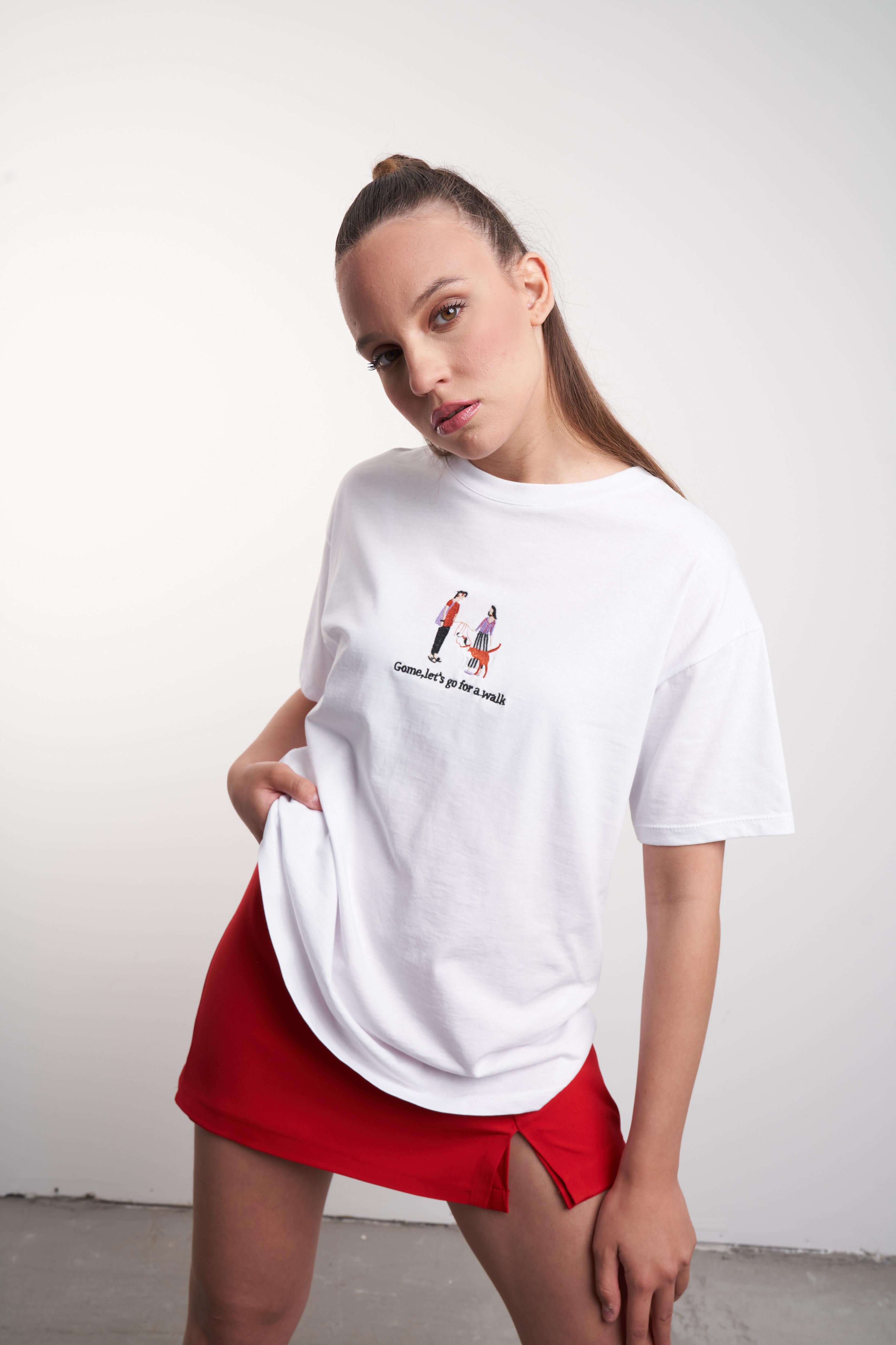 Nakış Baskılı T-shirt Beyaz