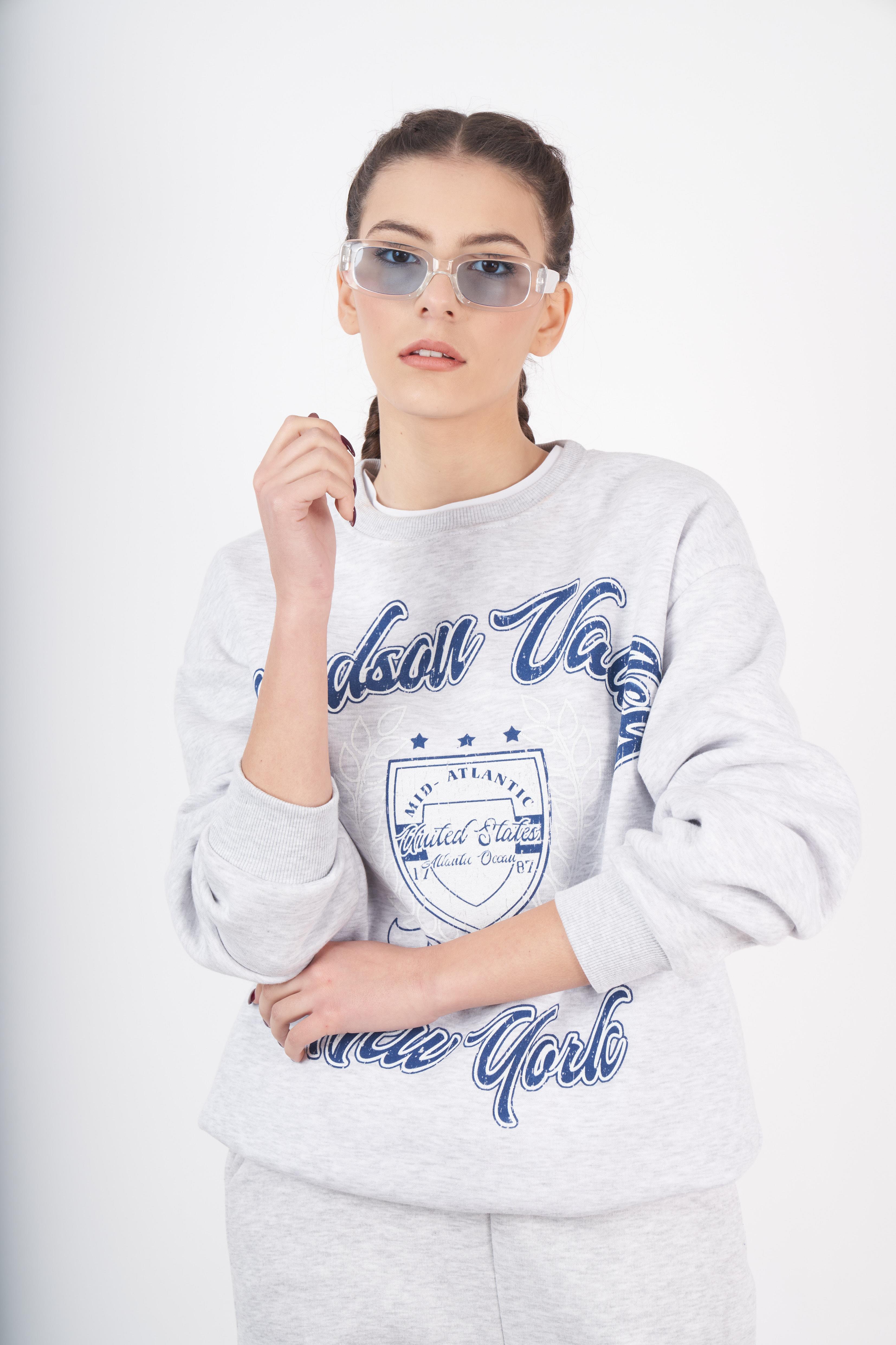 New York Baskılı Oversize Sweatshirt Karmelanj
