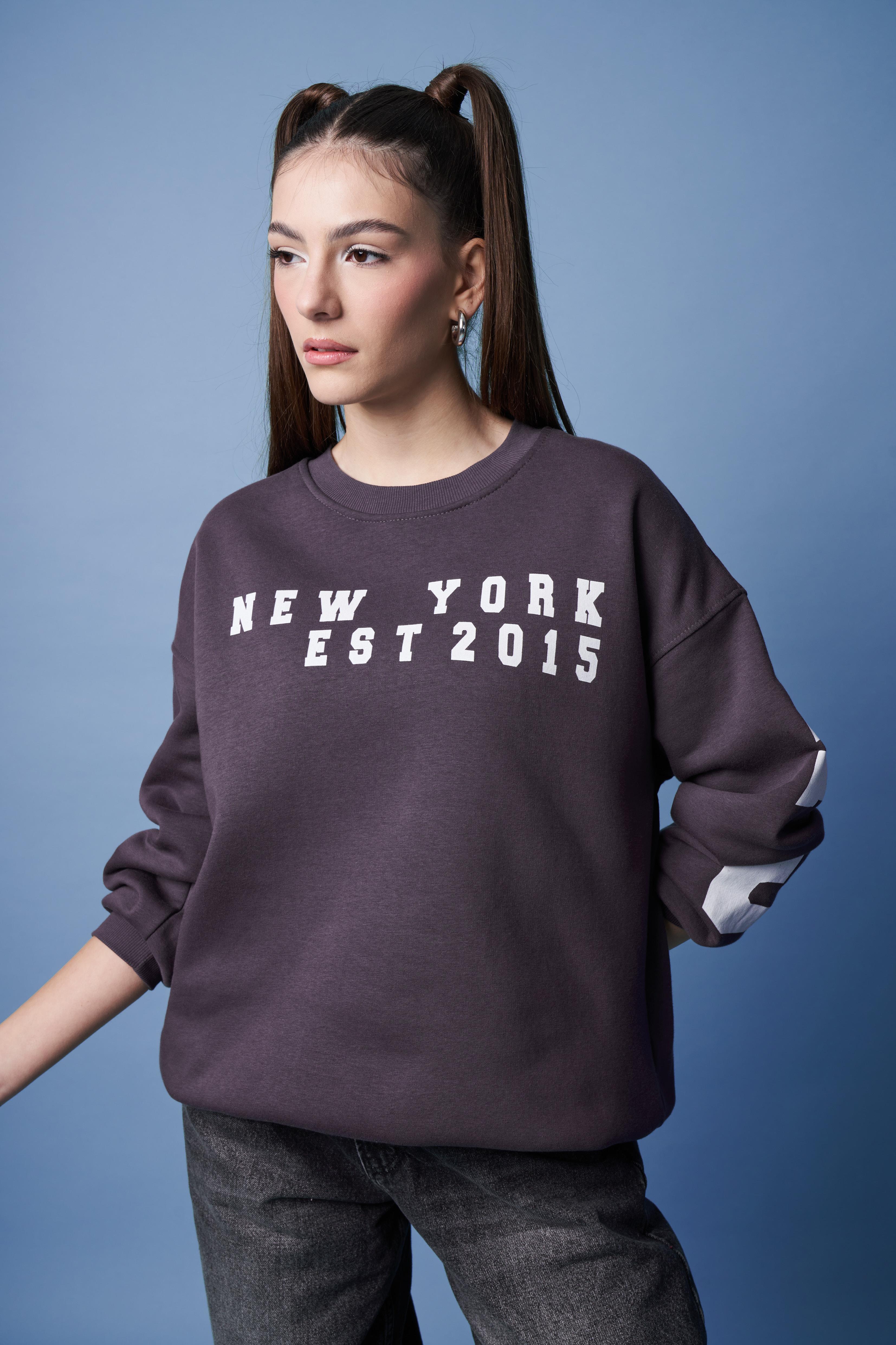 New York Baskılı Sweatshirt Antrasit