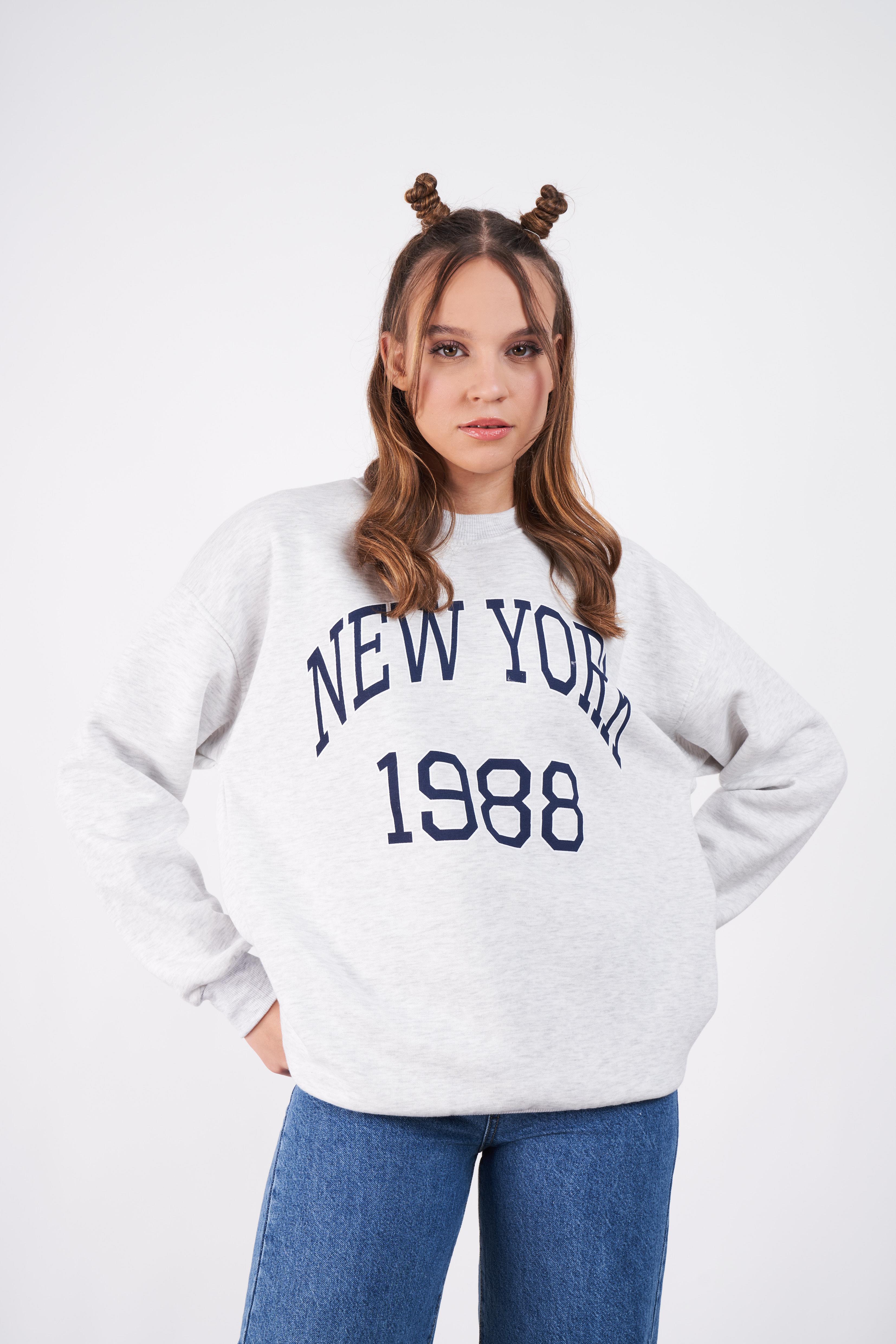 New York Baskılı Sweatshirt Karmelanj