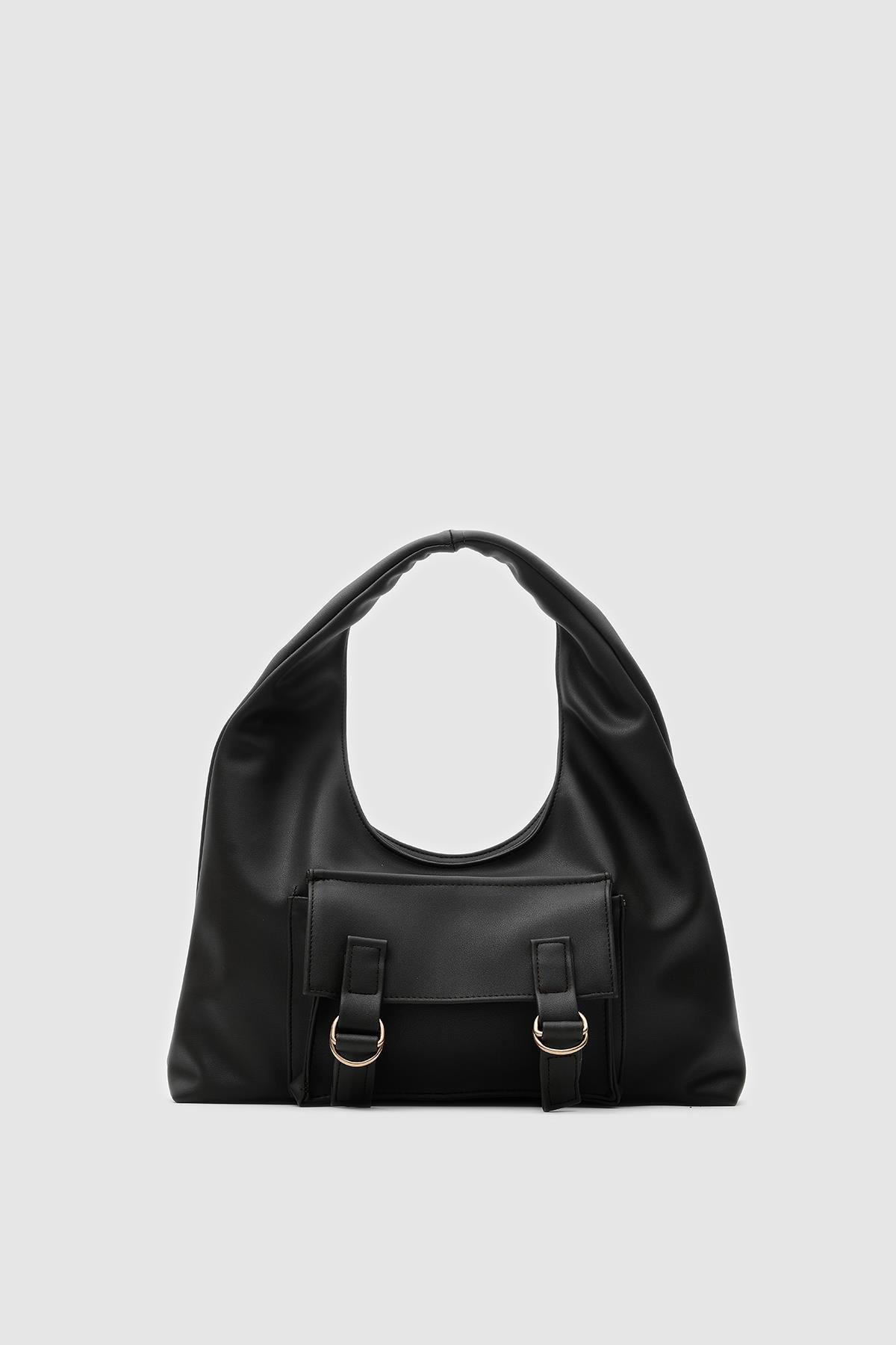 Ön Cep Detaylı Omuz Çantası Siyah