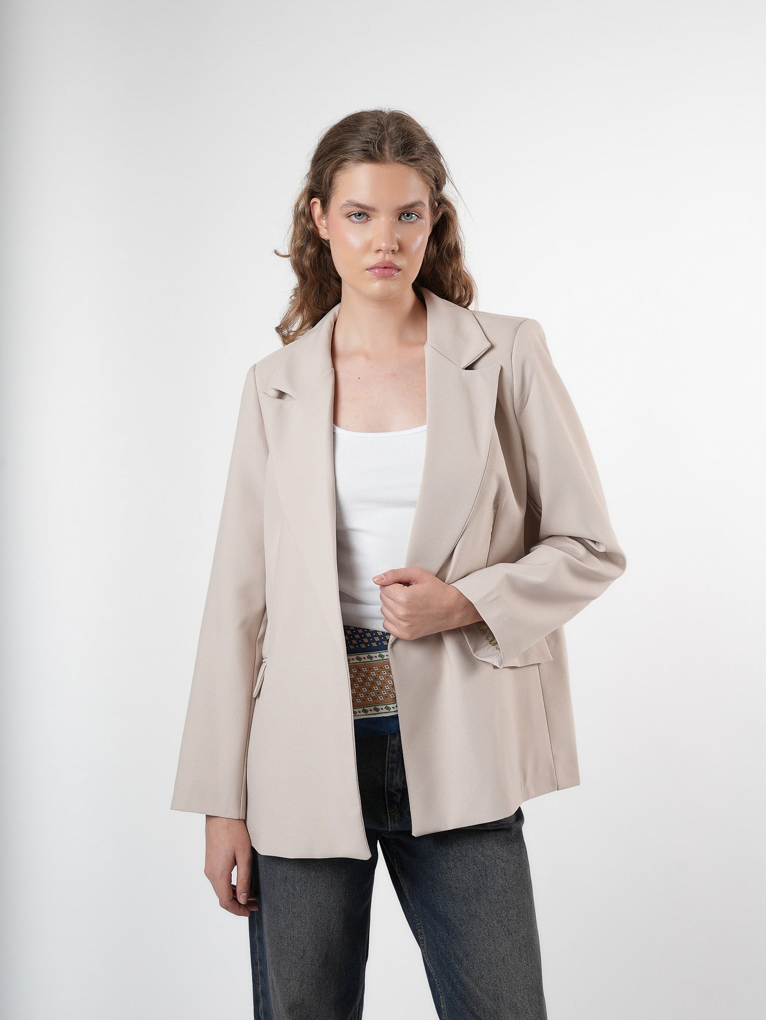 Oversize Blazer Ceket Taş