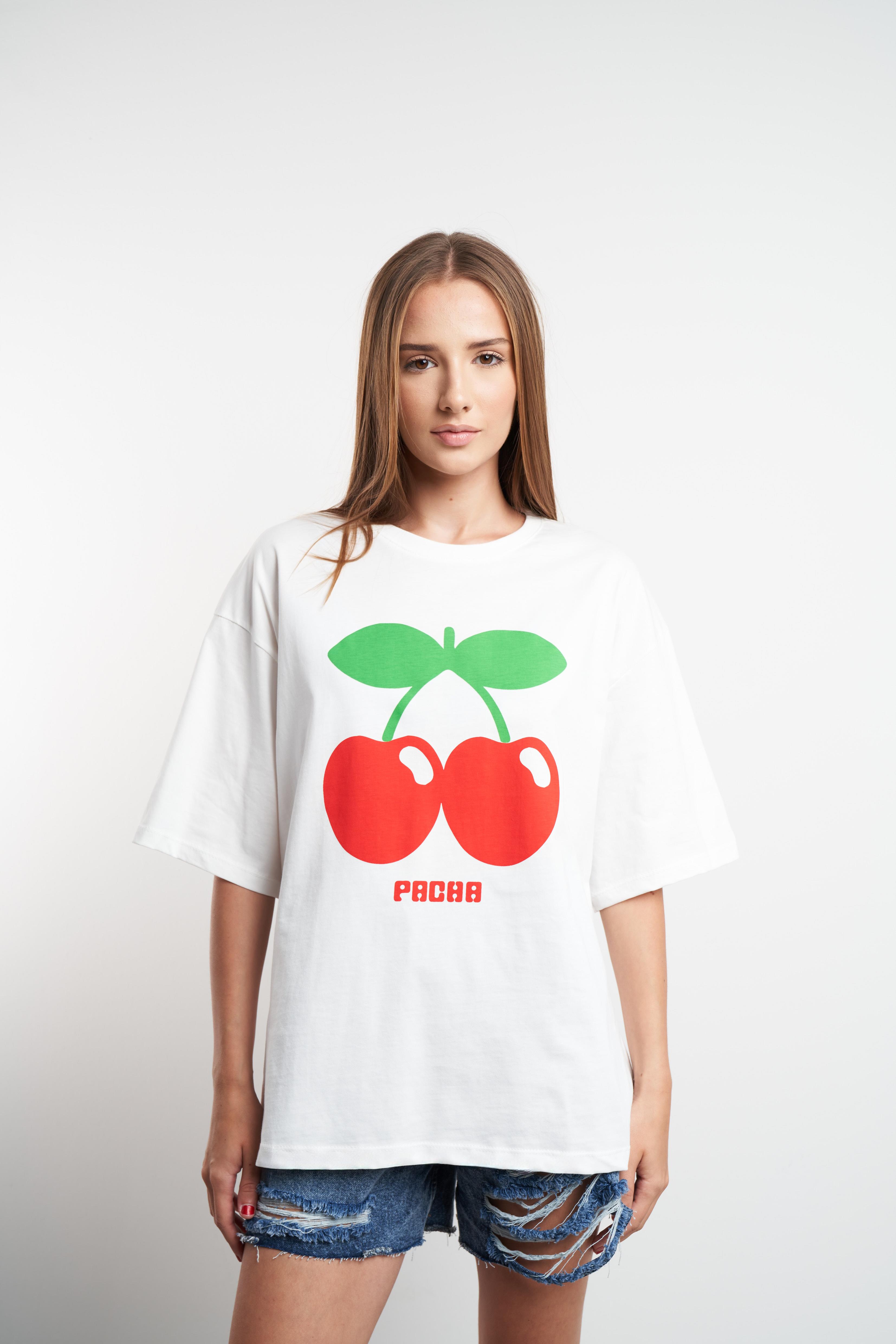 Pacha Ibiza Baskılı Oversize Kısa Kol T-shirt Ekru