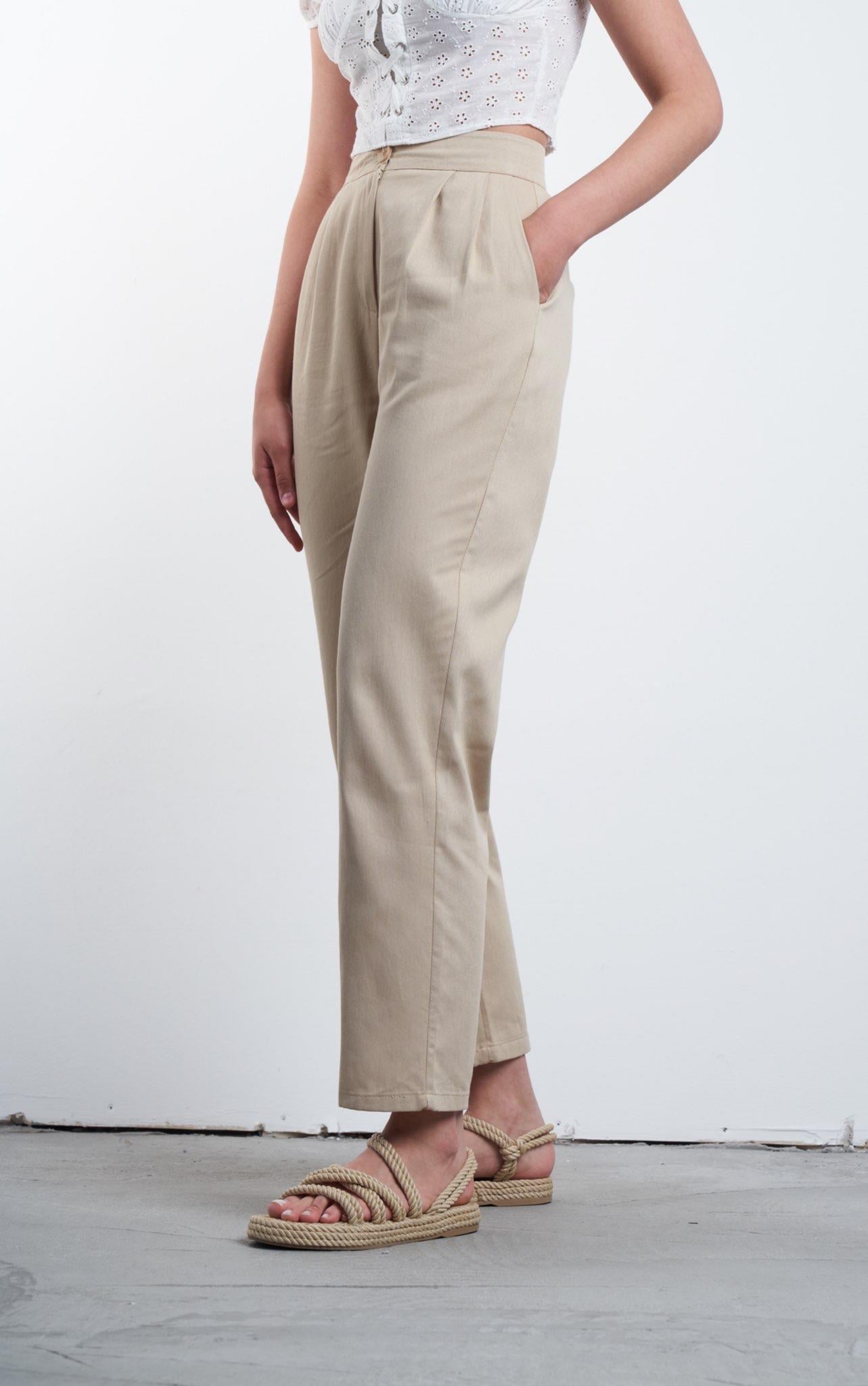 Pile Detaylı Relax Fit Pantolon Vizon