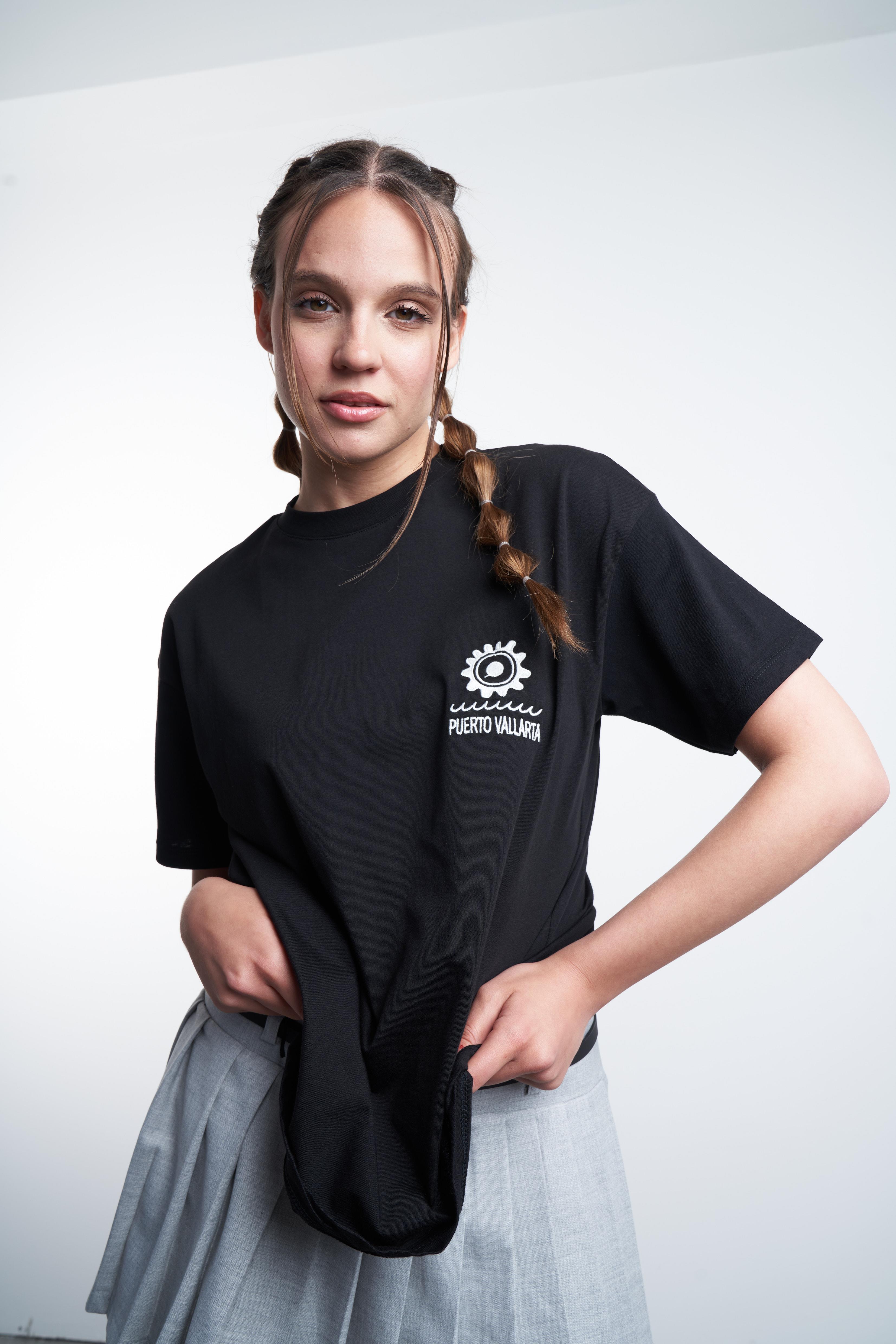 Puerto Vallarta Nakış Baskılı T-shirt Siyah