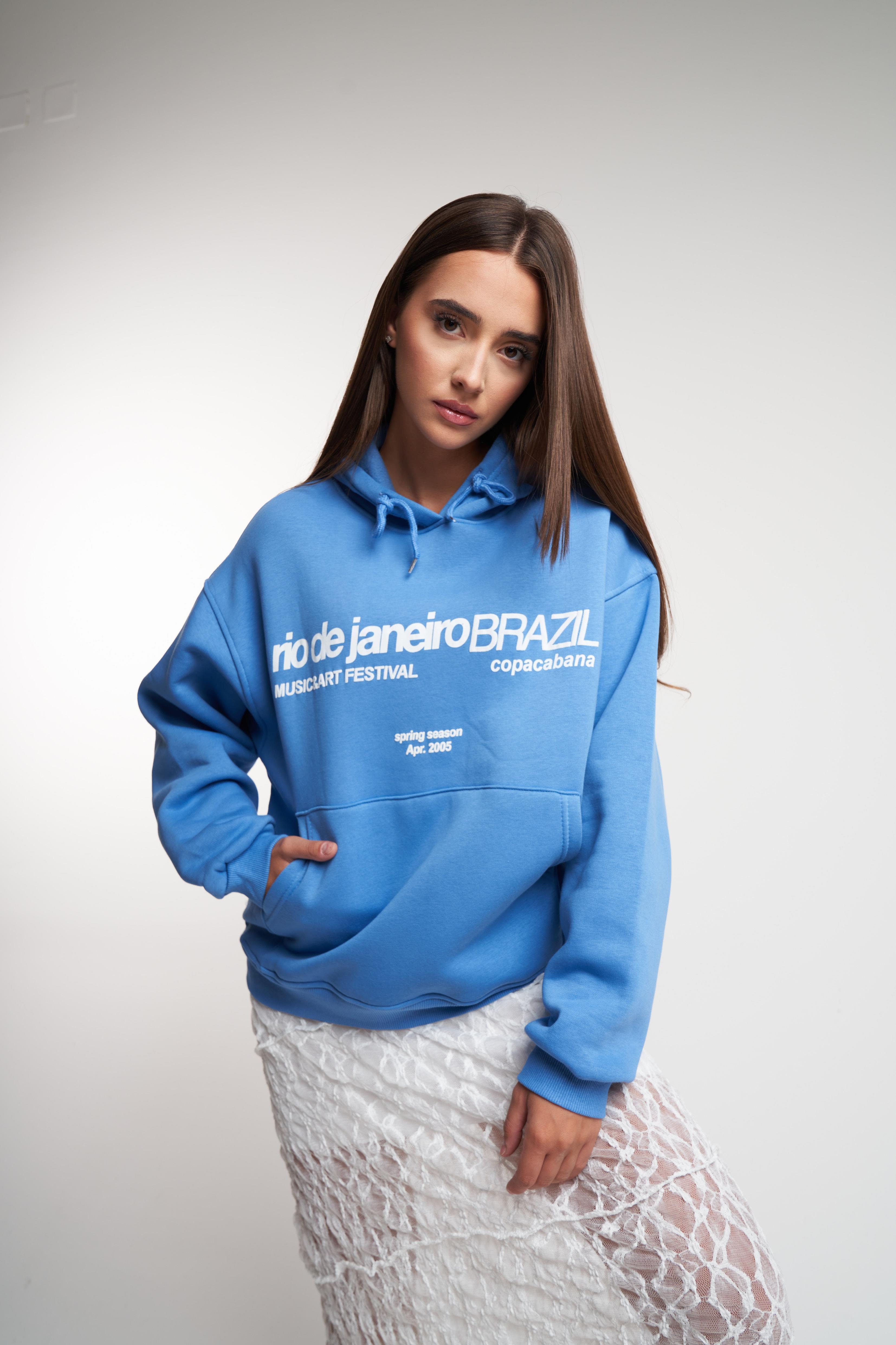 Rio De Janeiro Baskılı Şardonlu Sweatshirt İndigo
