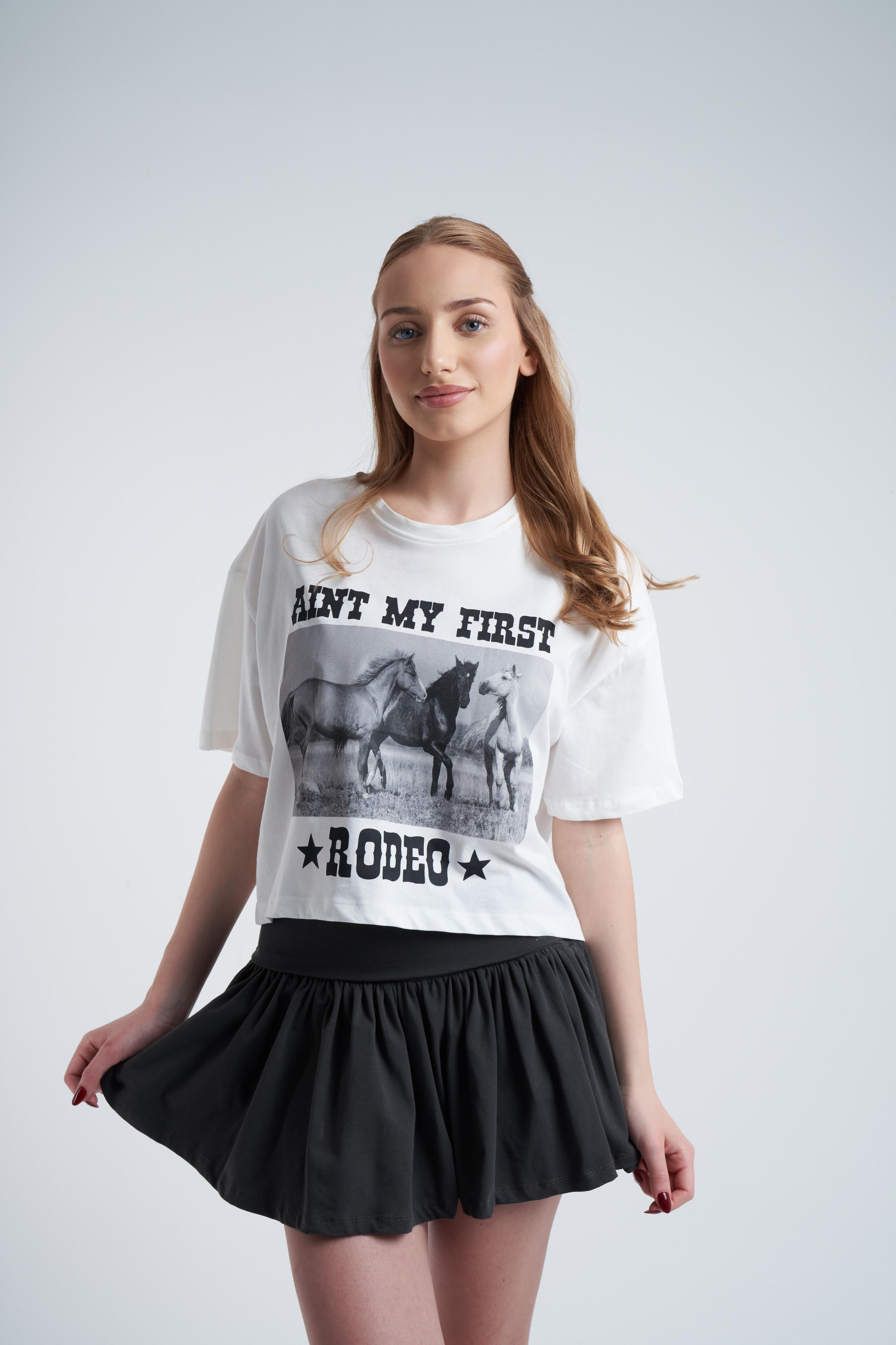Rodeo Baskılı Kısa Kol T-shirt Ekru
