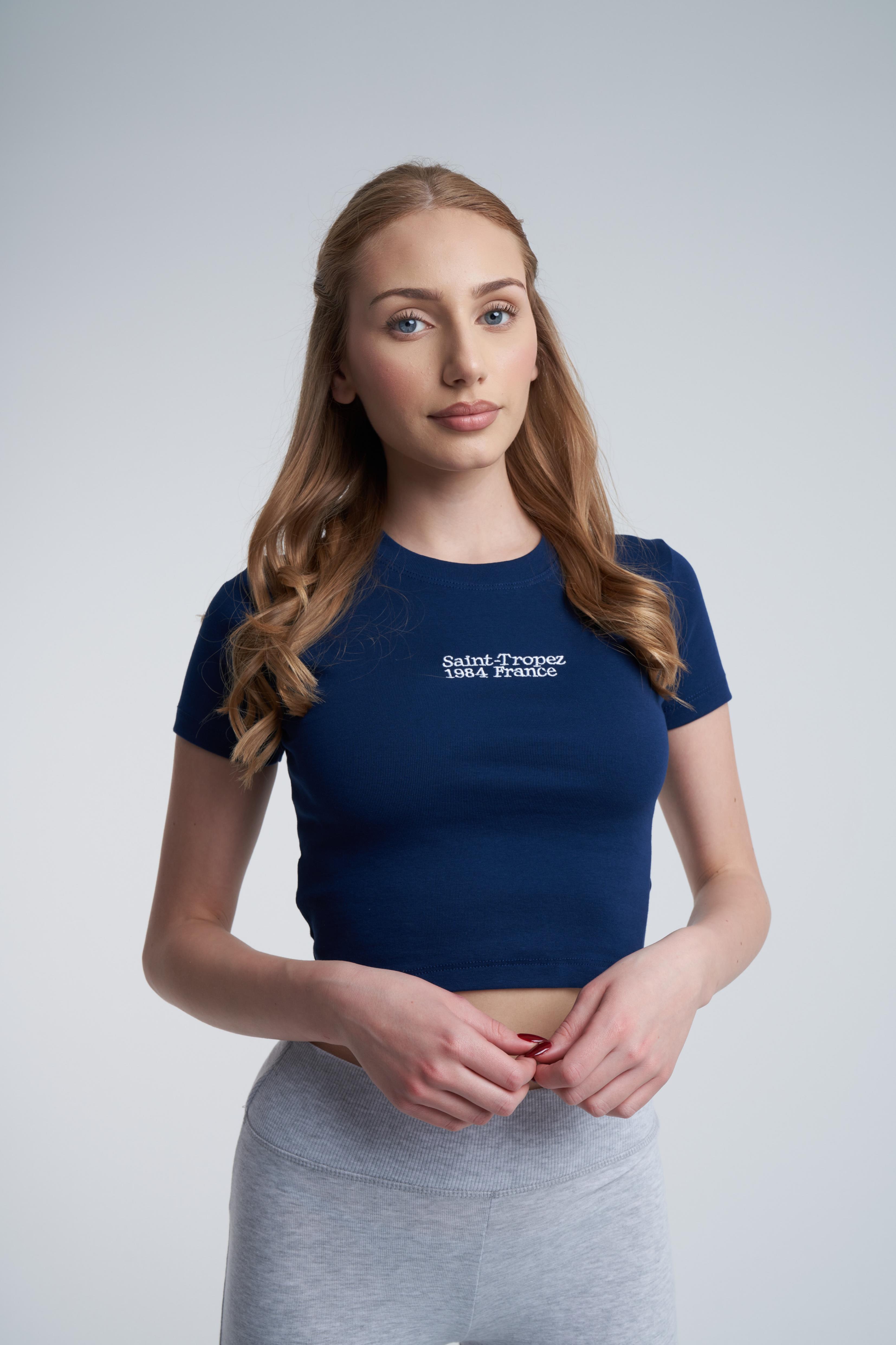 Saint-Tropez Nakış Baskılı T-shirt Lacivert