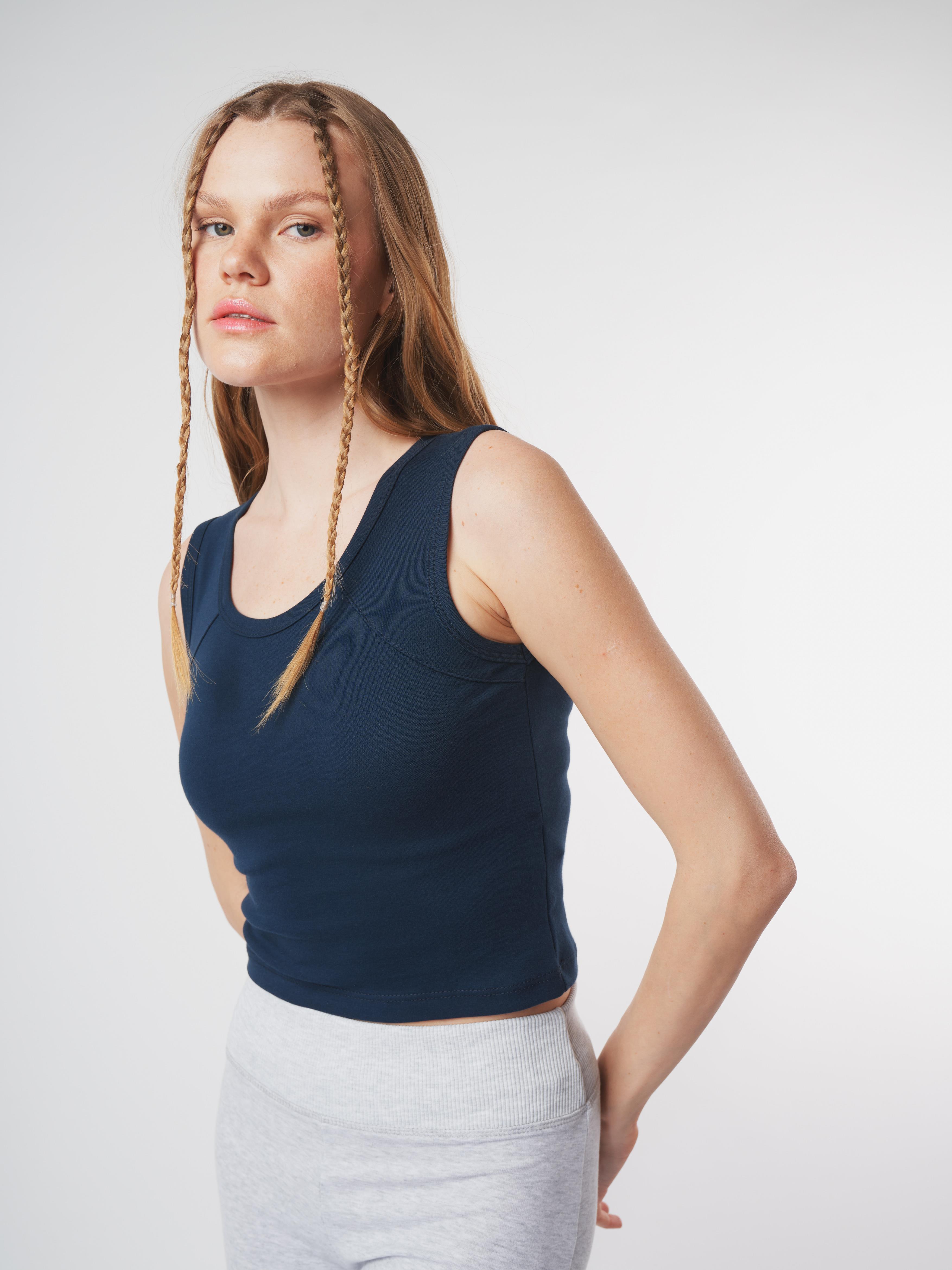 Sıfır Kol Crop Bluz Lacivert