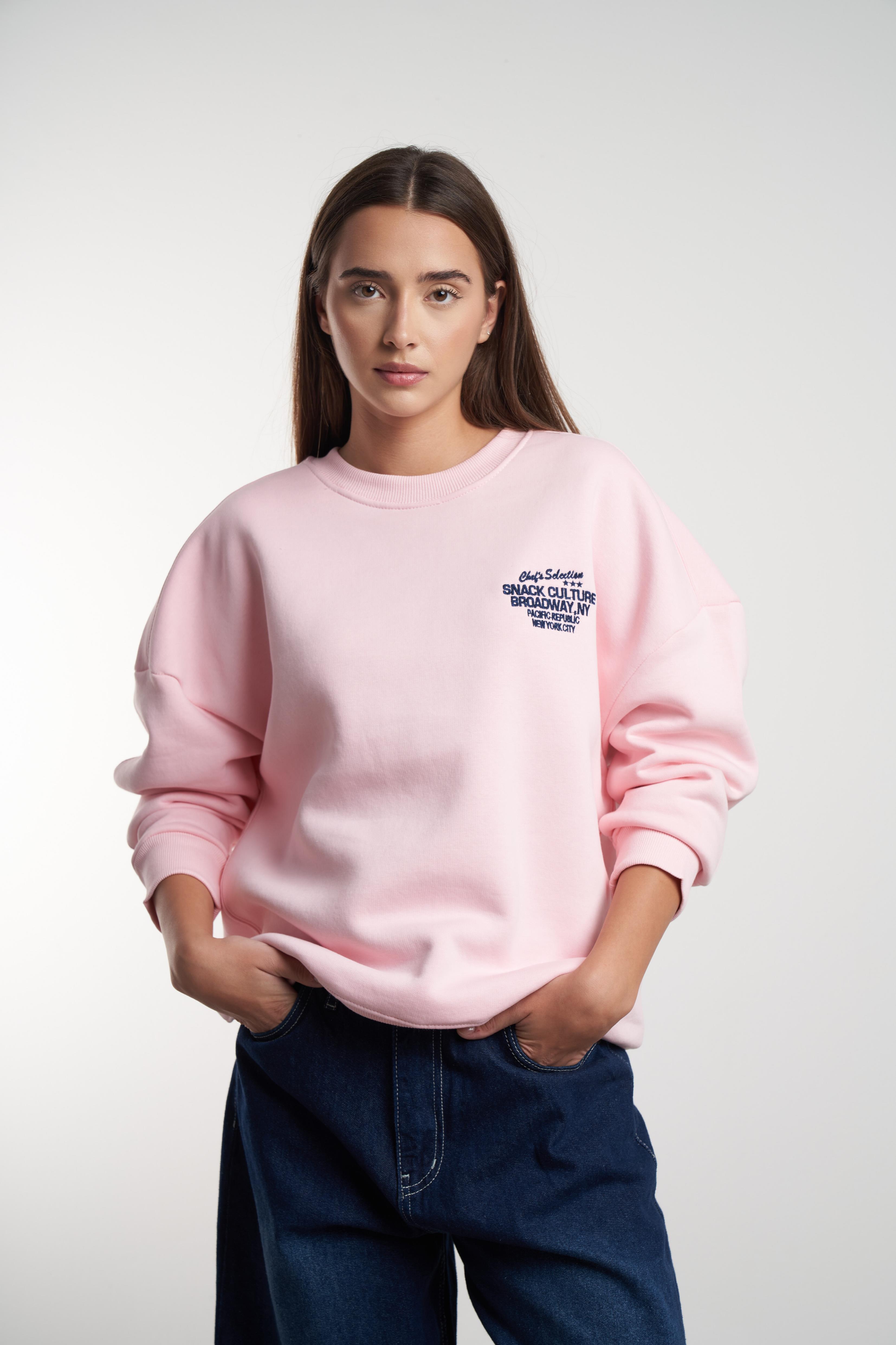 Snack Culture Nakış İşleme Şardonlu Sweatshirt Toz Pembe
