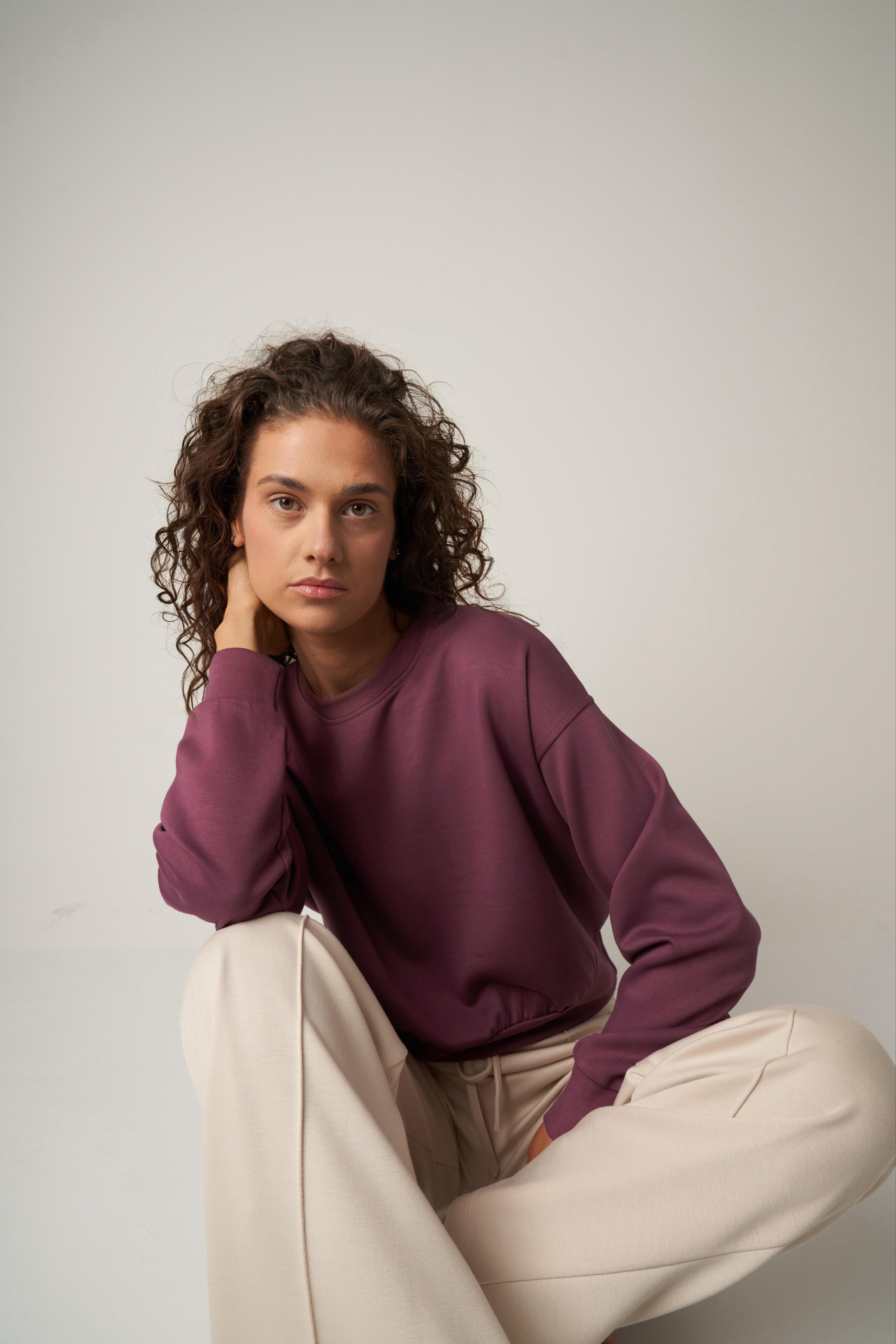 Soft Touch Kısa Sweatshirt Bordo
