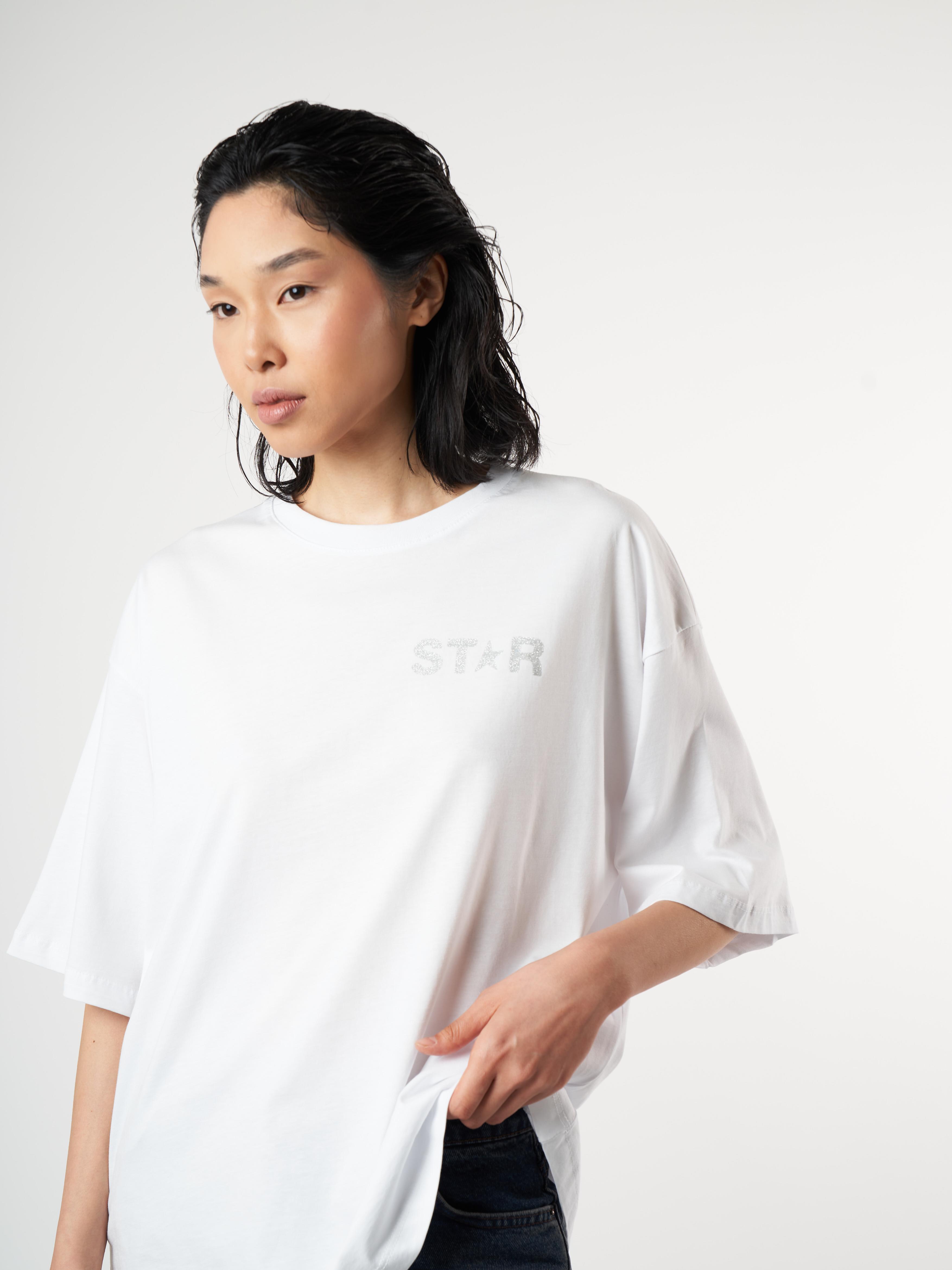 Star Baskılı Kısa Kol Oversize T-shirt Beyaz