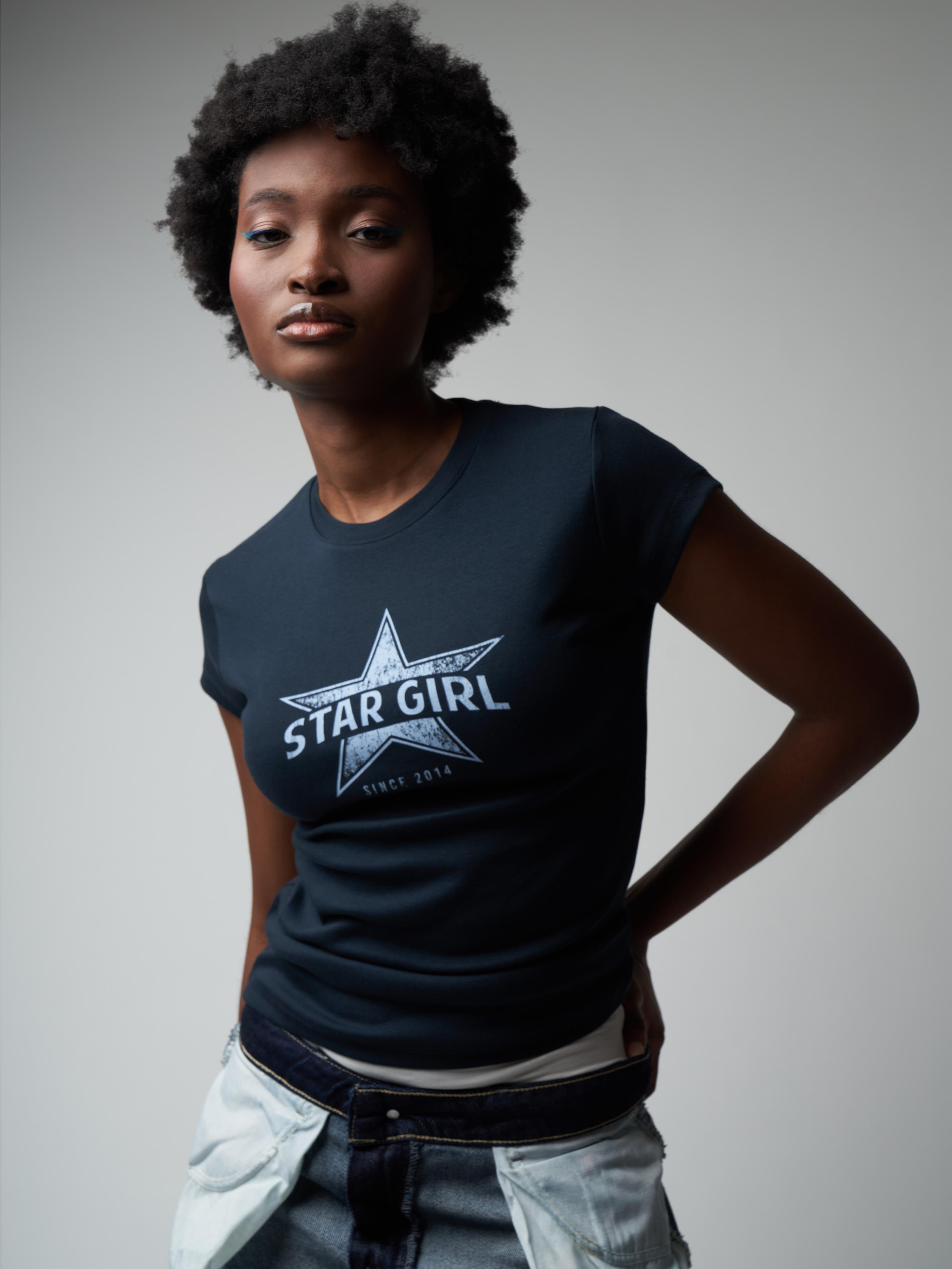 Star Girl Yıldız Baskılı Kısa Kol Bluz Lacivert