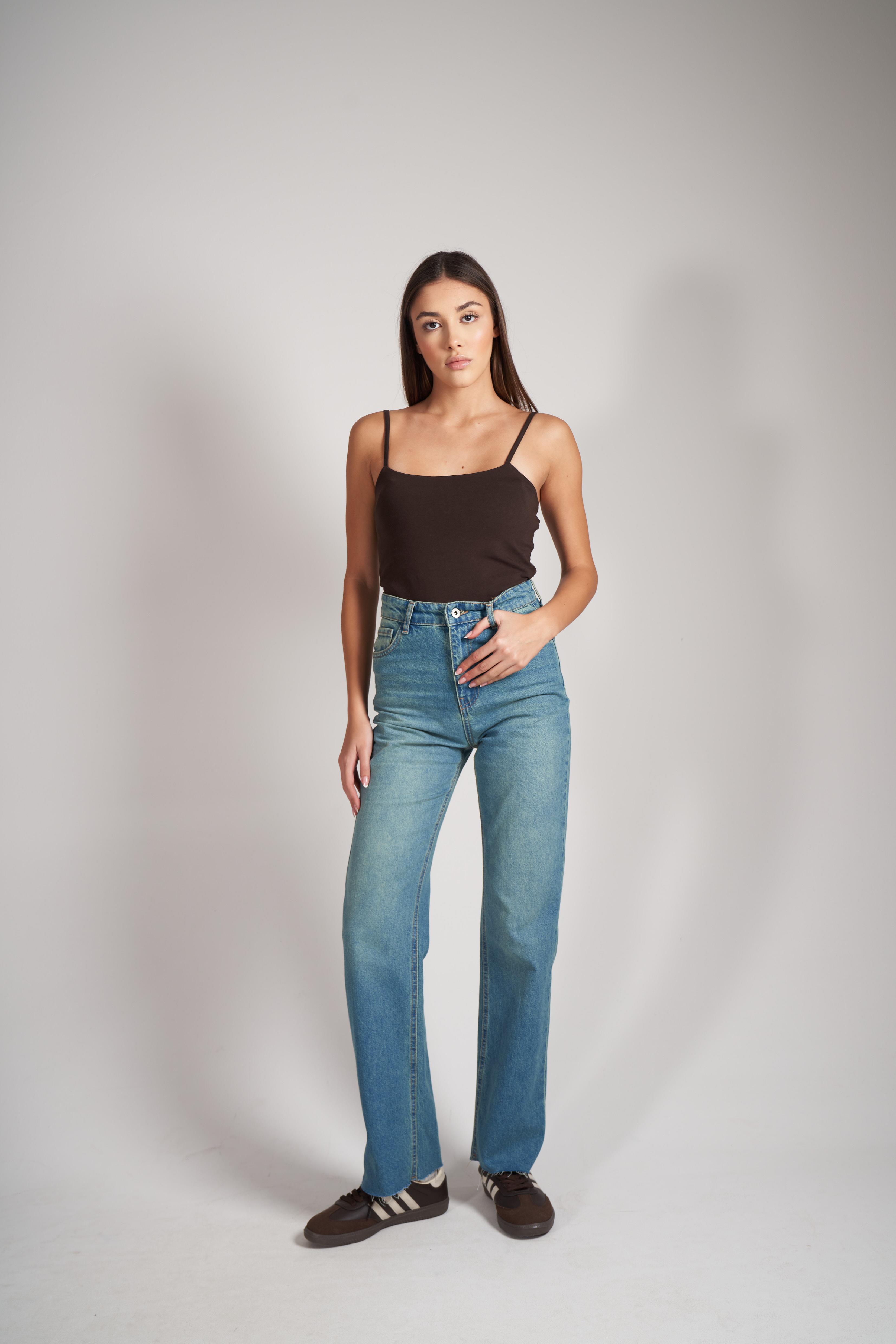 Straight Fit Jean Pantolon Yeşil Tint