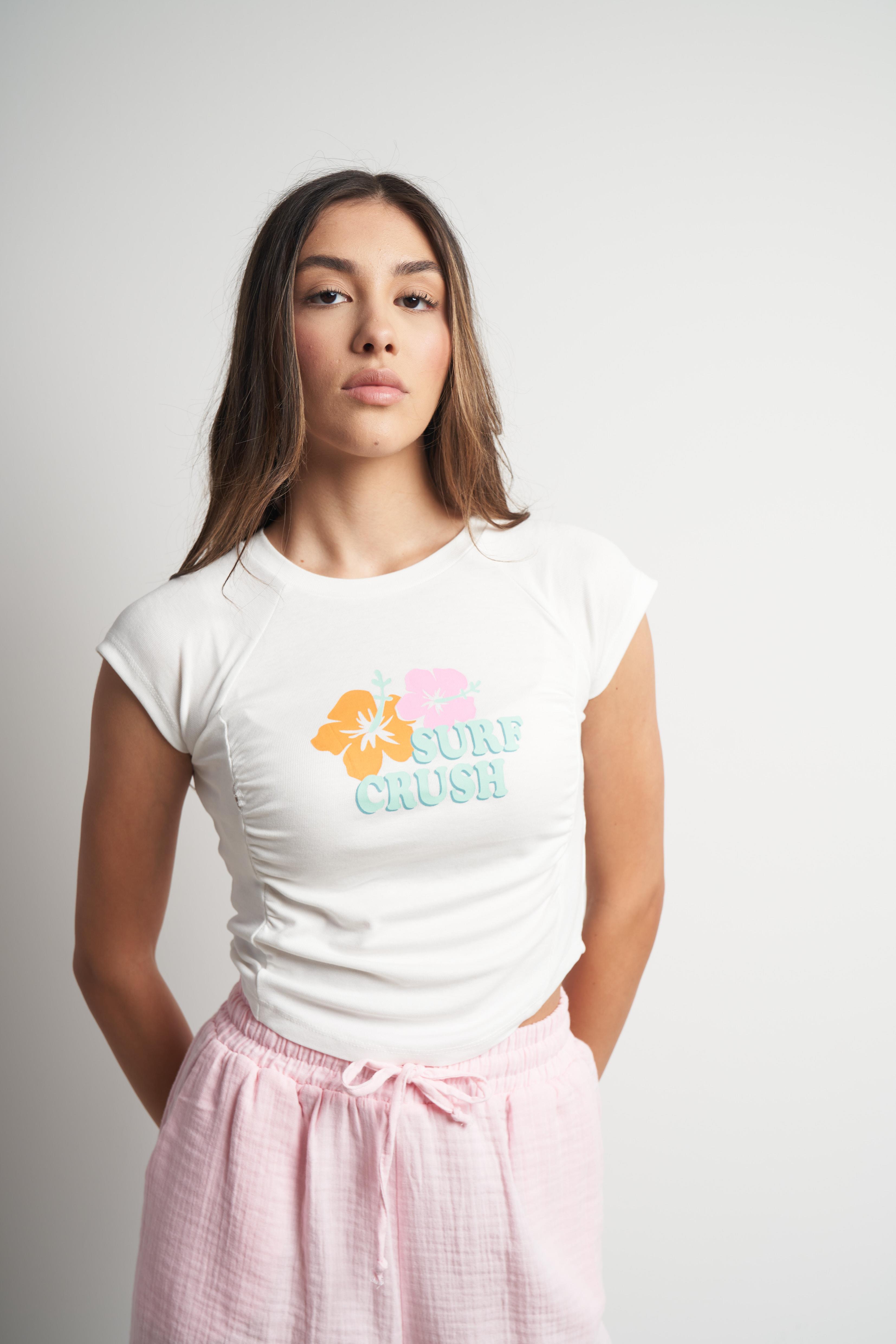 Surf Crush Baskılı Bluz Ekru
