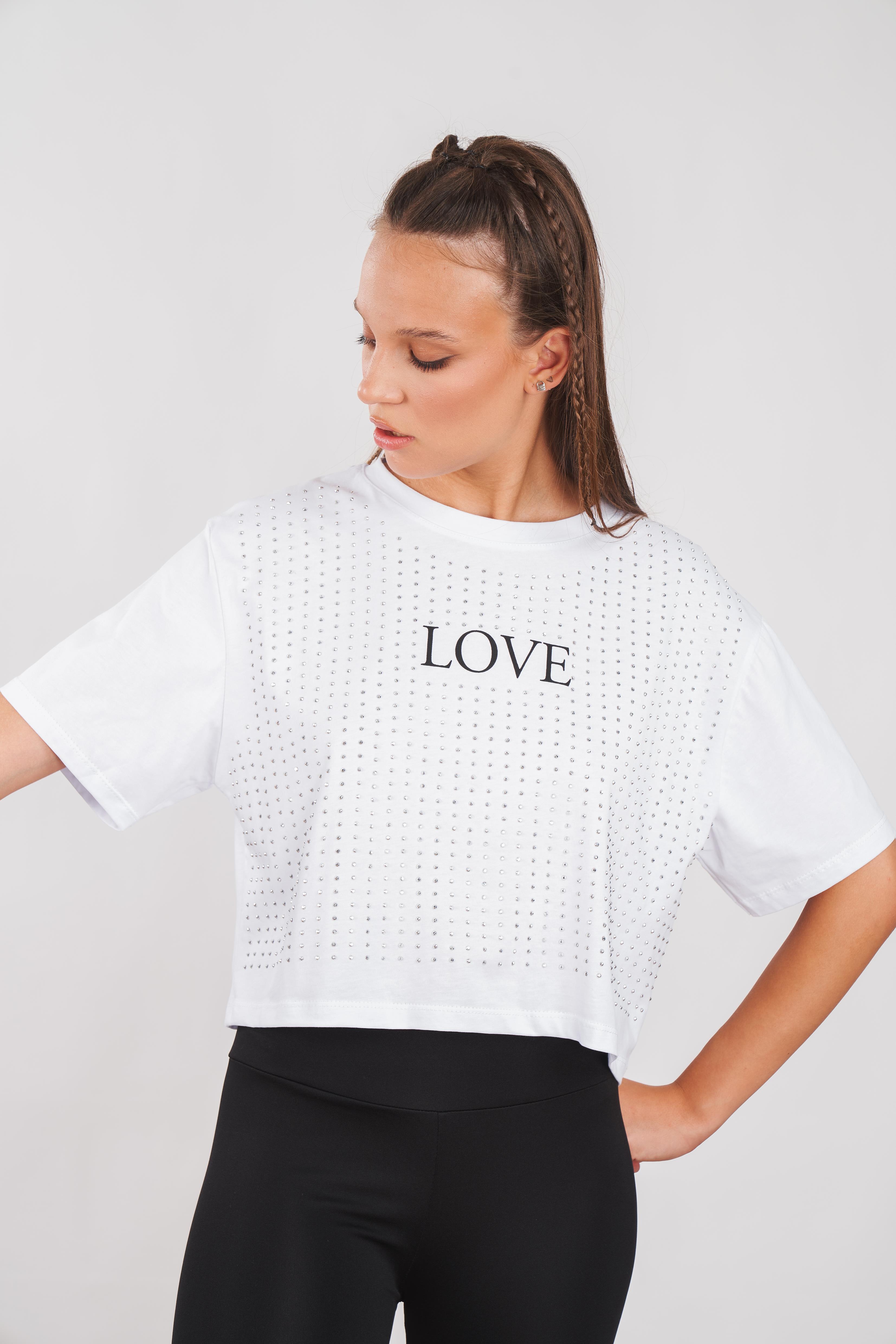 Taş Detaylı Love Baskılı T-shirt