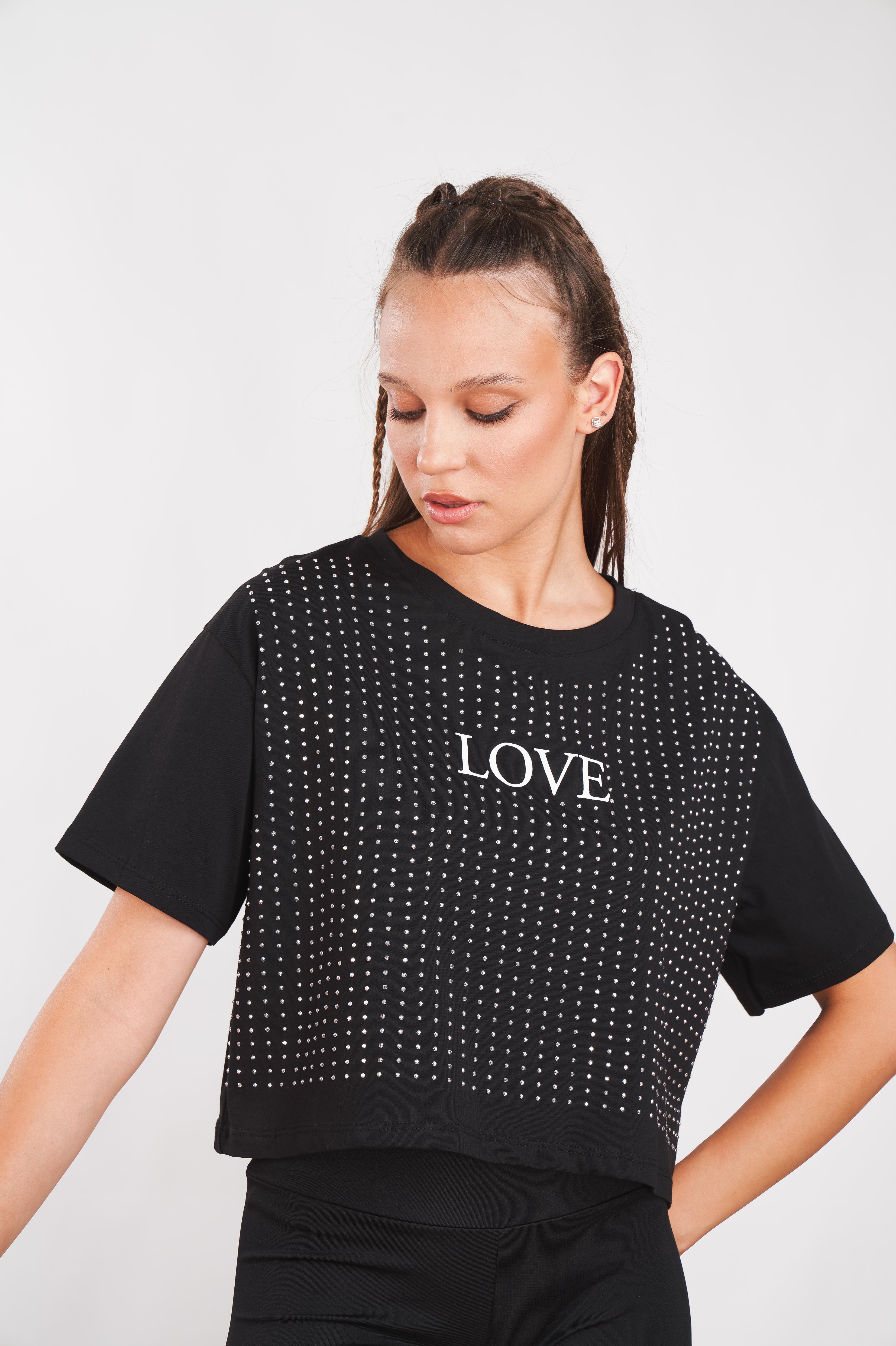 Taş Detaylı Love Baskılı T-shirt