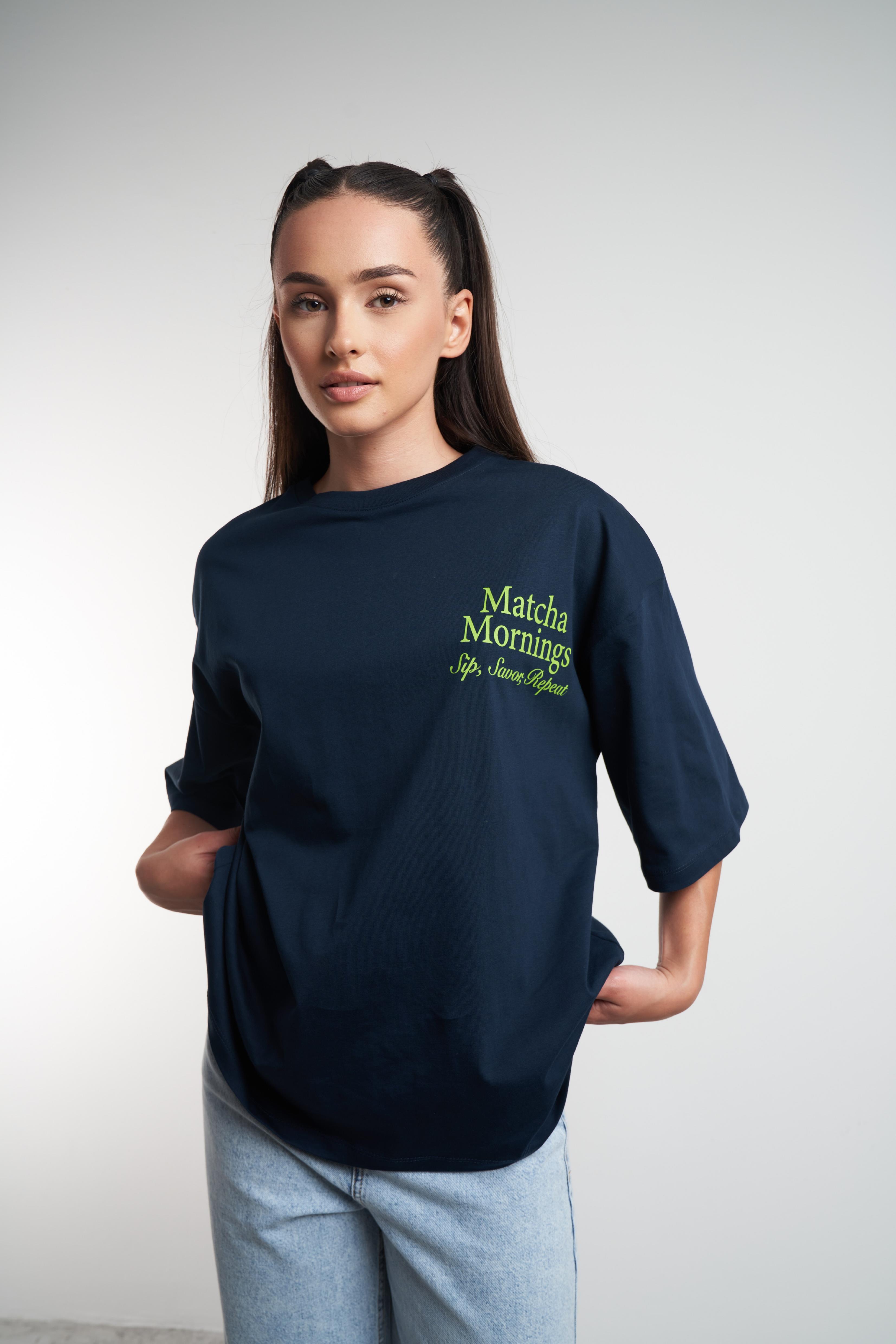 The Green Routine Baskılı Oversize Kısa Kol T-shirt Lacivert