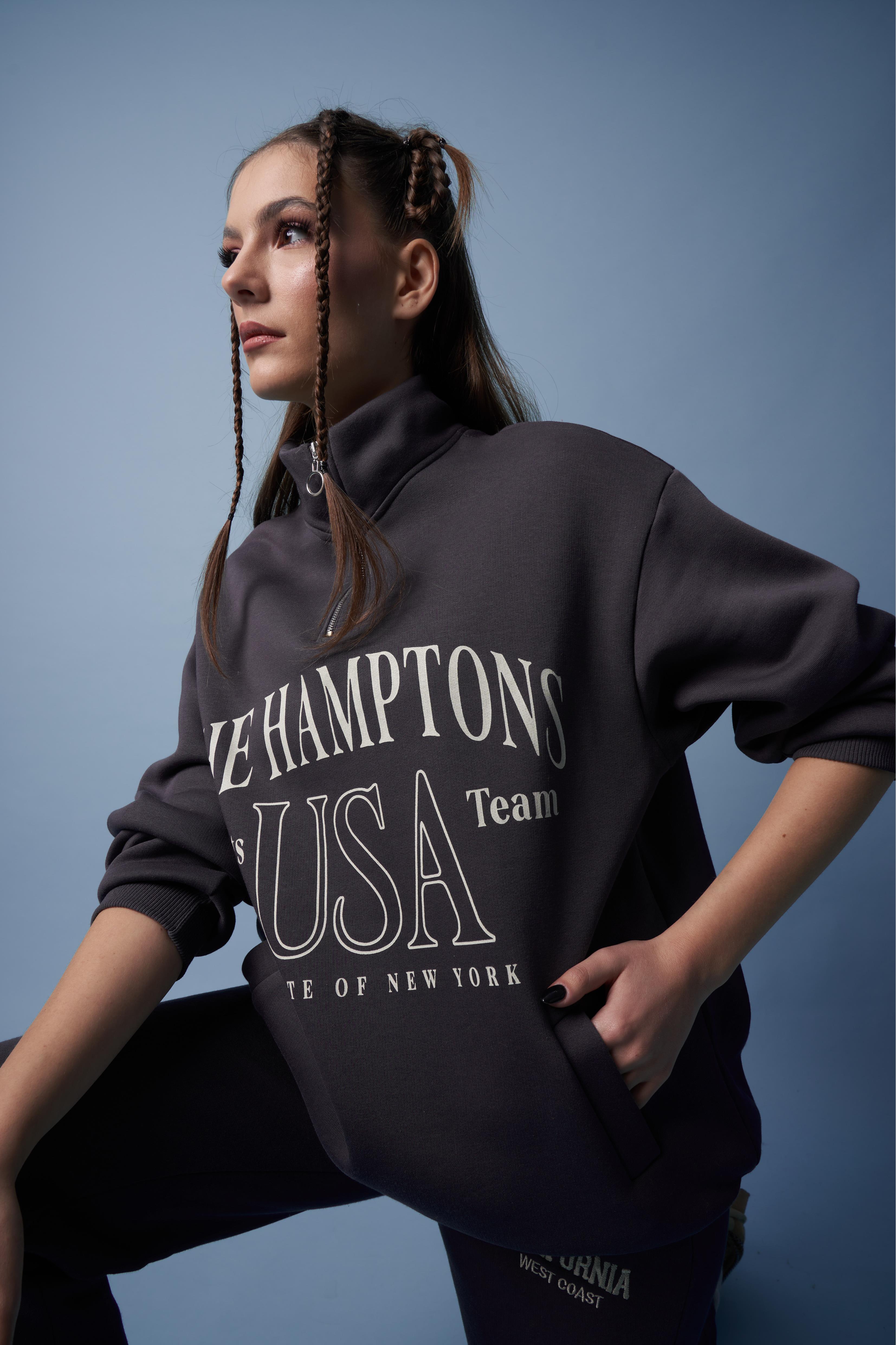 The Hamptons Baskılı Sweatshirt Antrasit