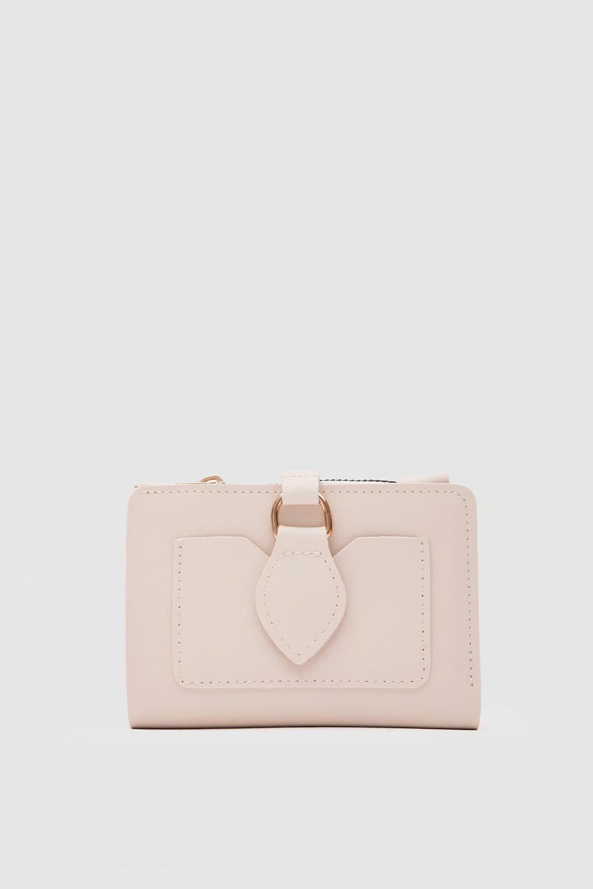 Tokalı Deri Cüzdan Krem