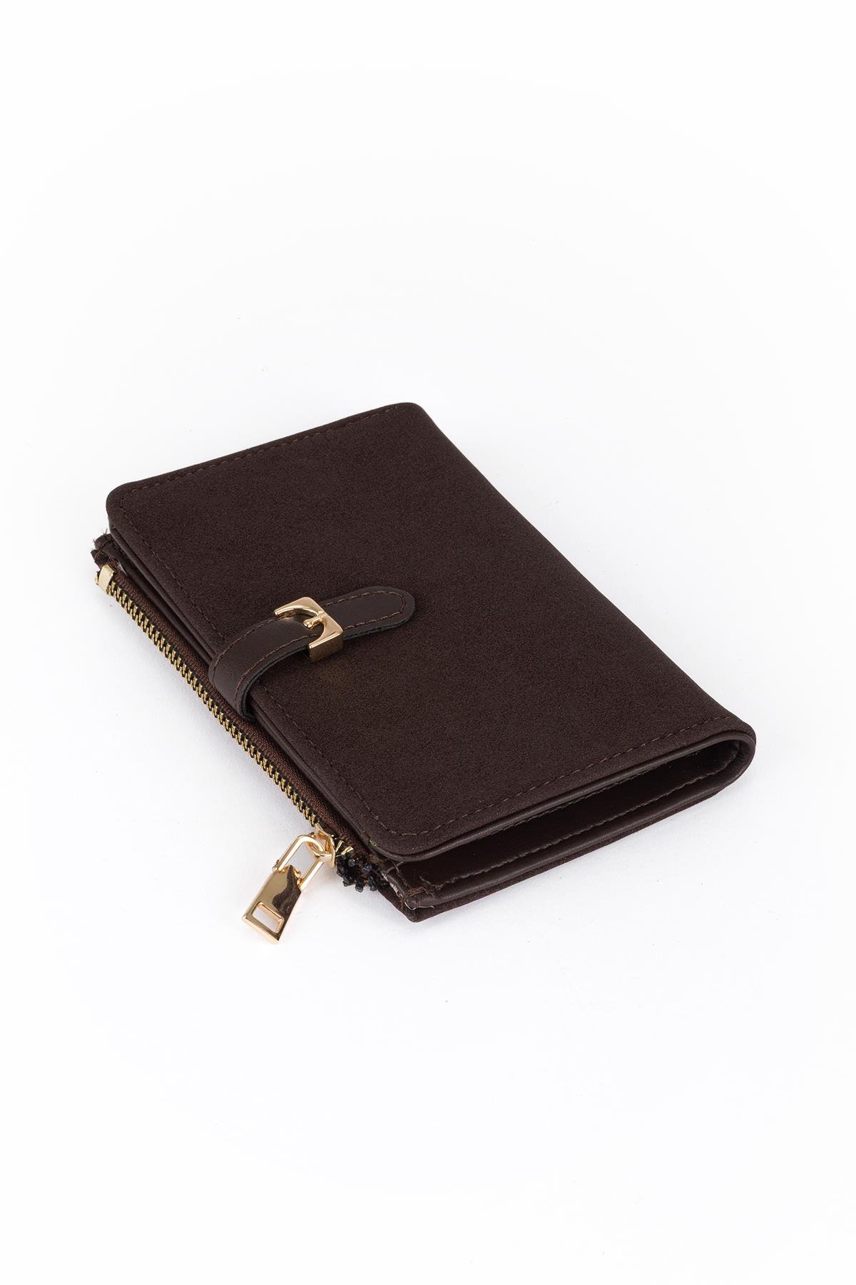 Tokalı Süet Cüzdan Kahve