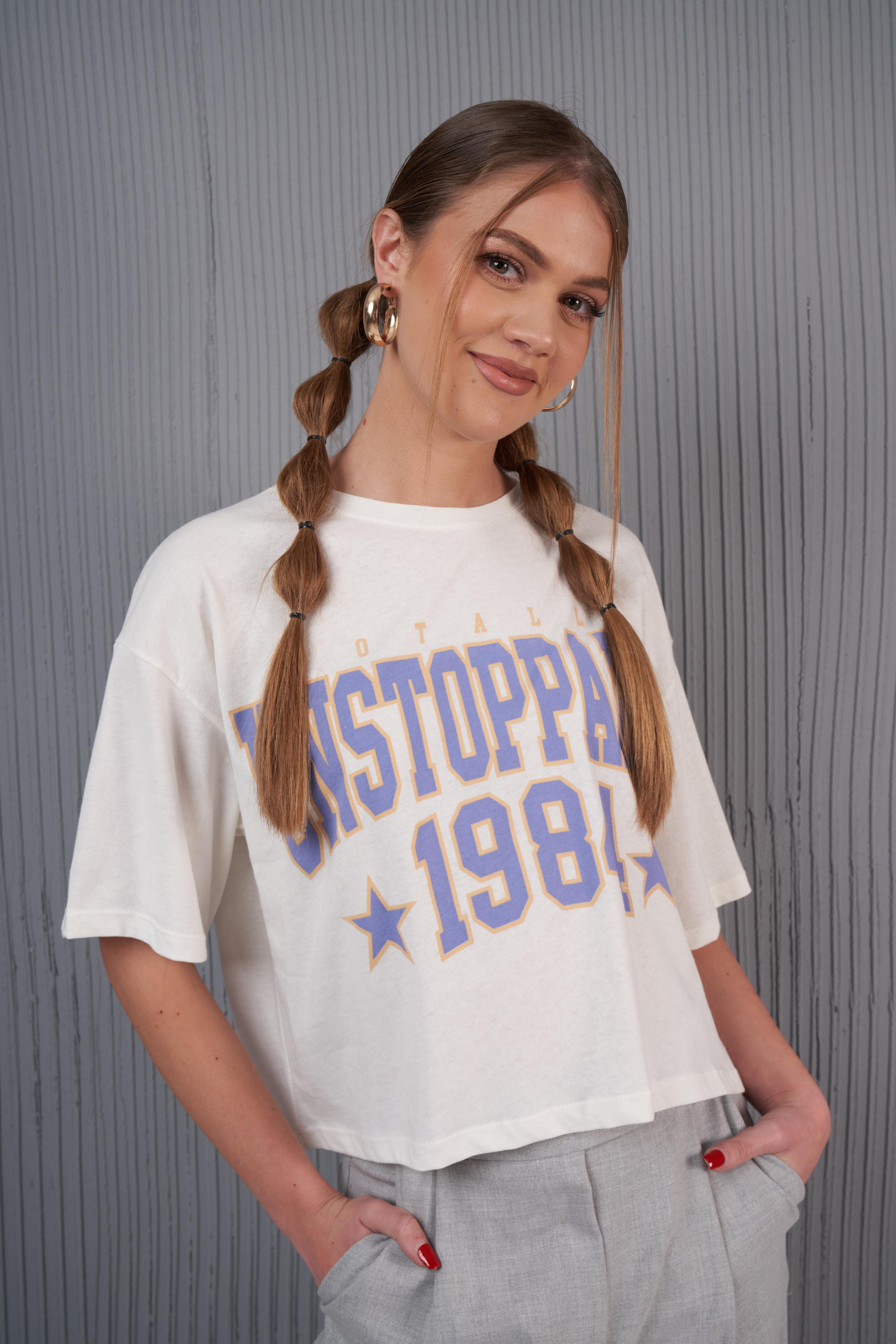 Unstoppable Baskılı Kısa T-shirt Ekru