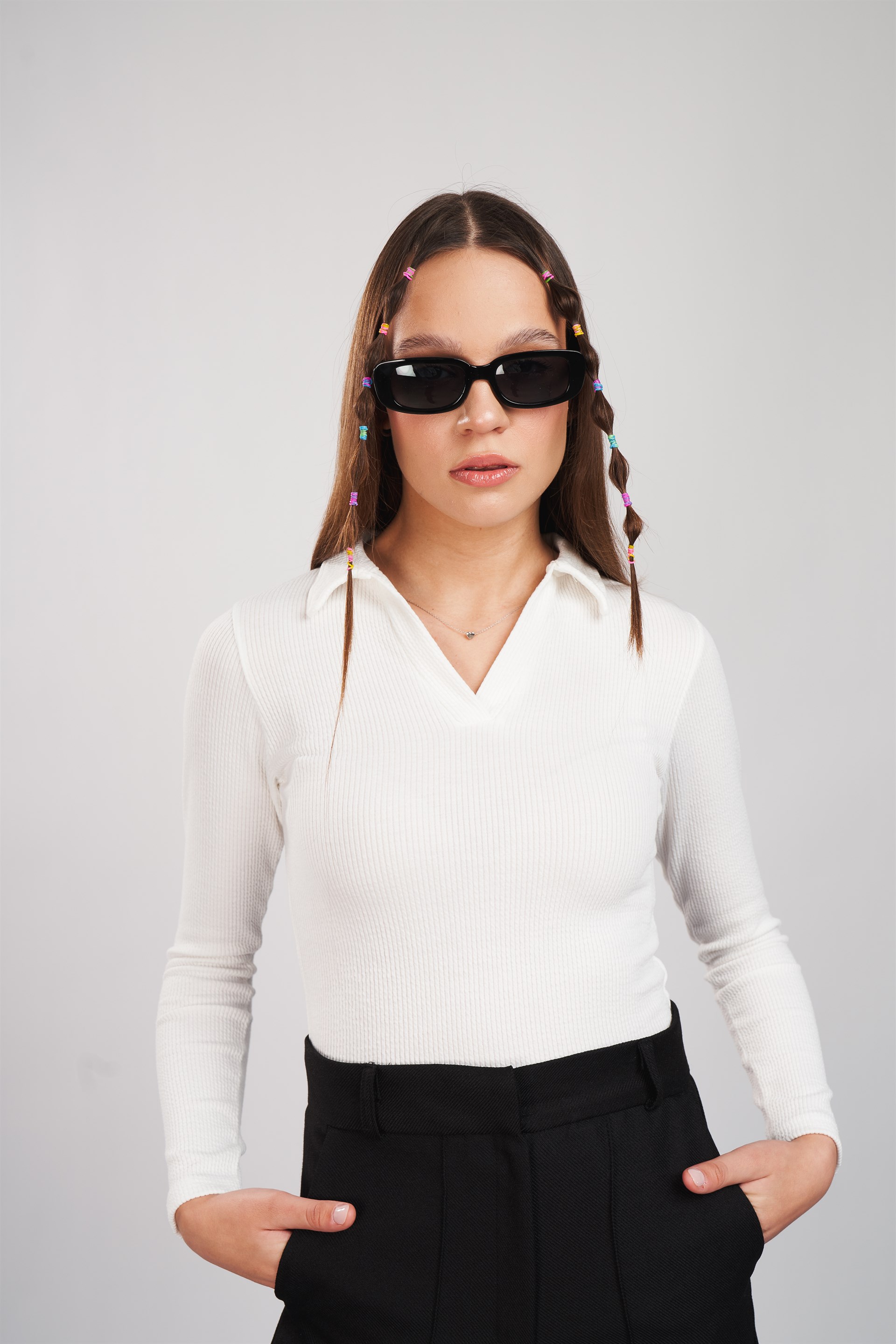 Yakalı Fitilli Bluz