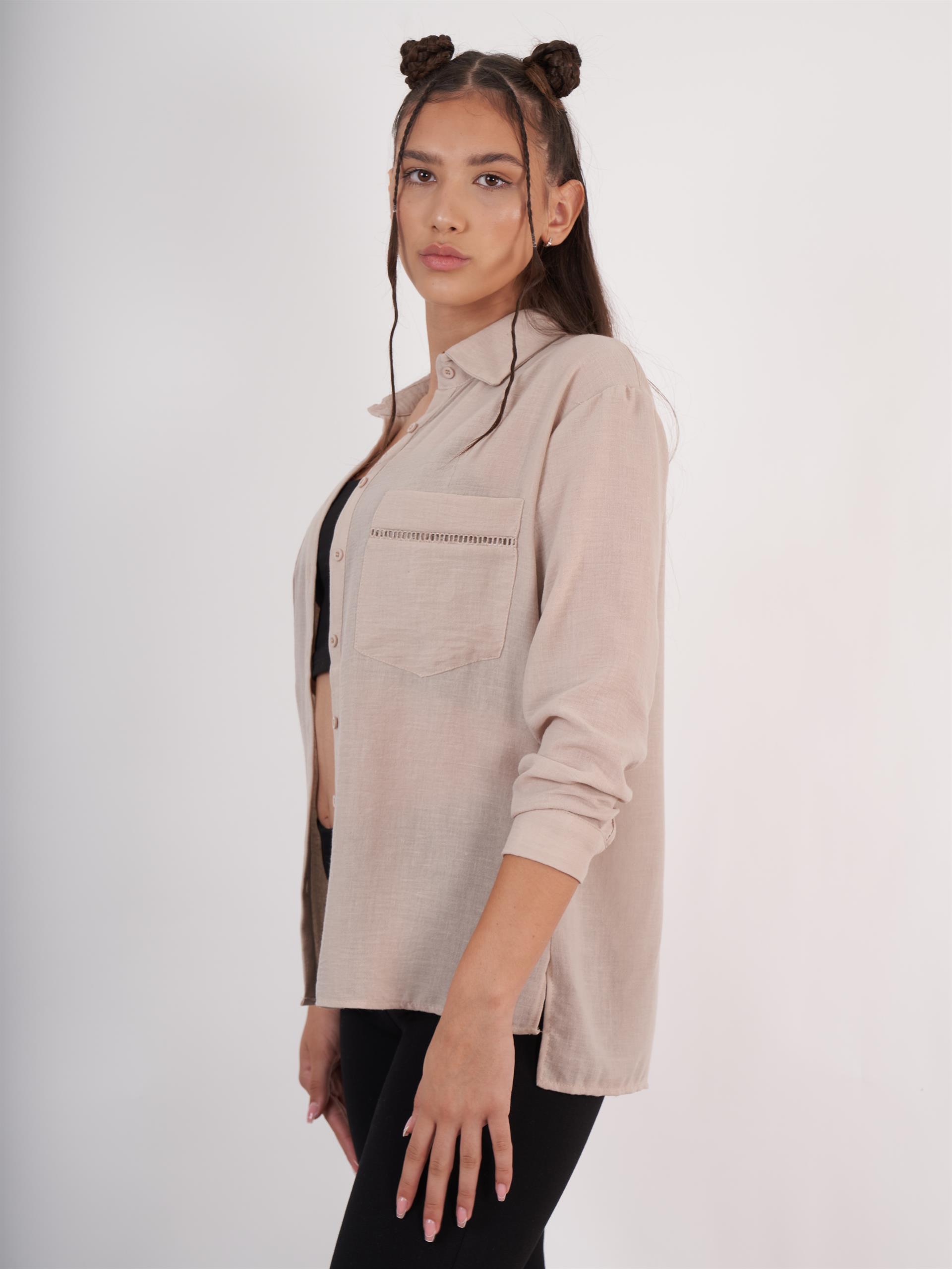 Yakalı Keten Gömlek