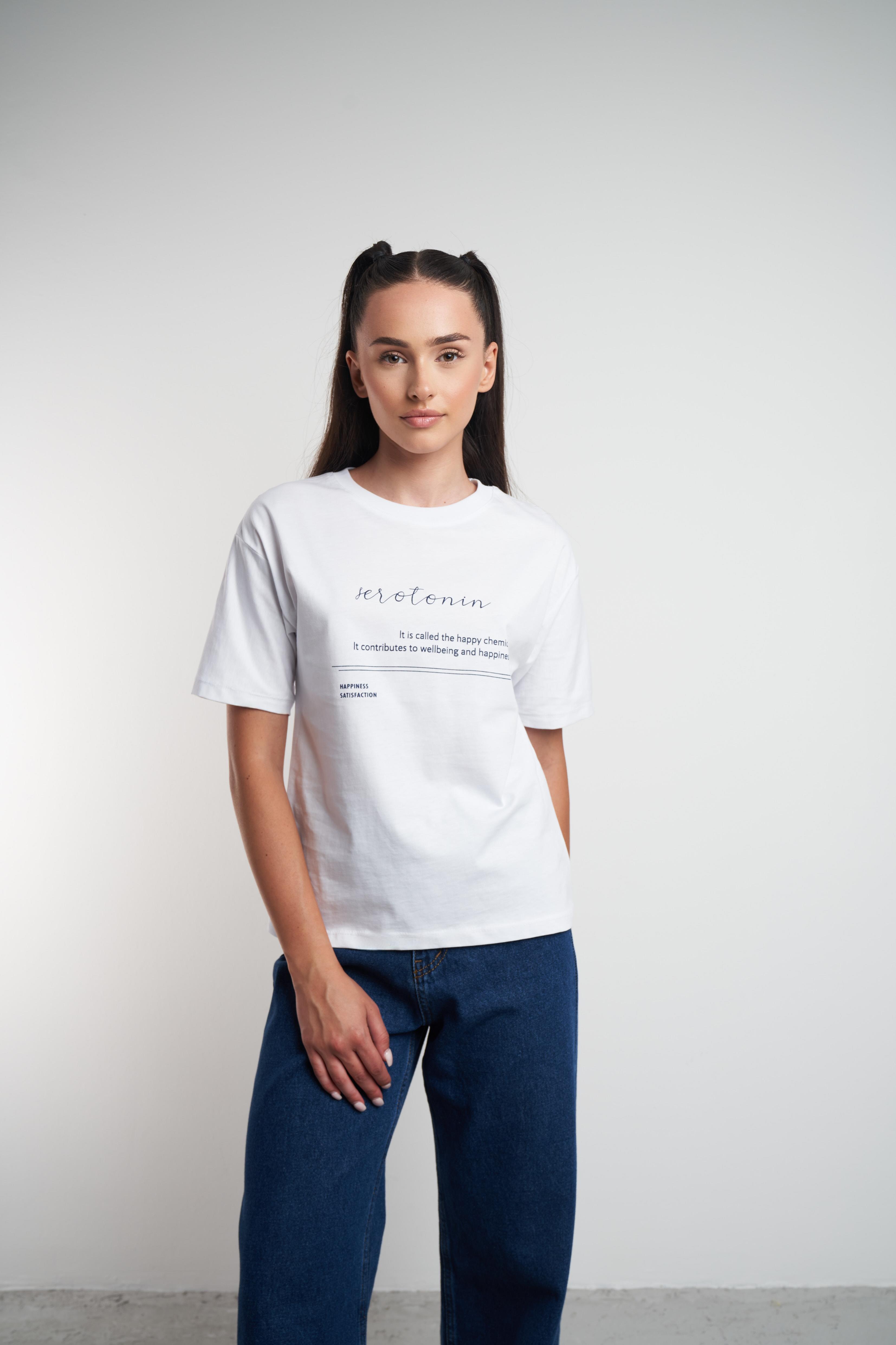 Yazı Baskılı Kısa Kol T-shirt Beyaz