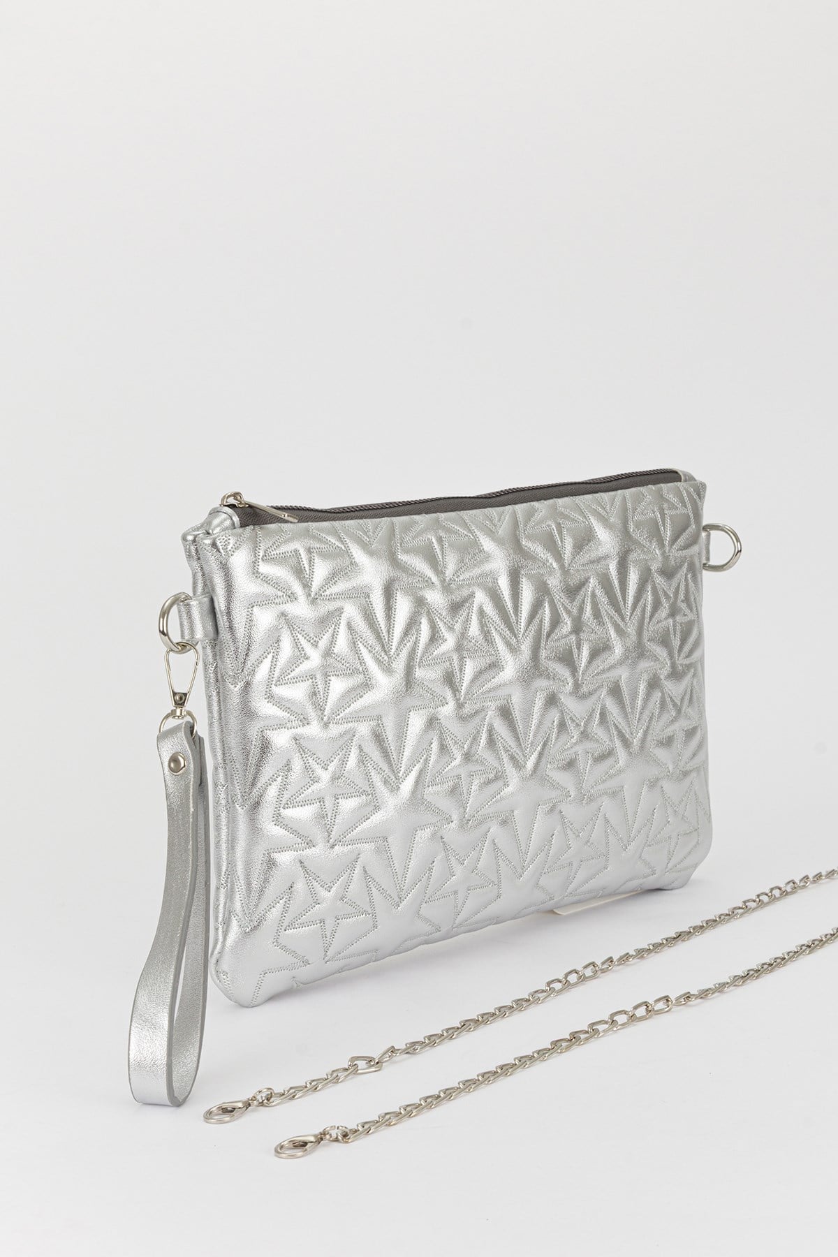 Yıldız Desen Clutch Çanta Gümüş