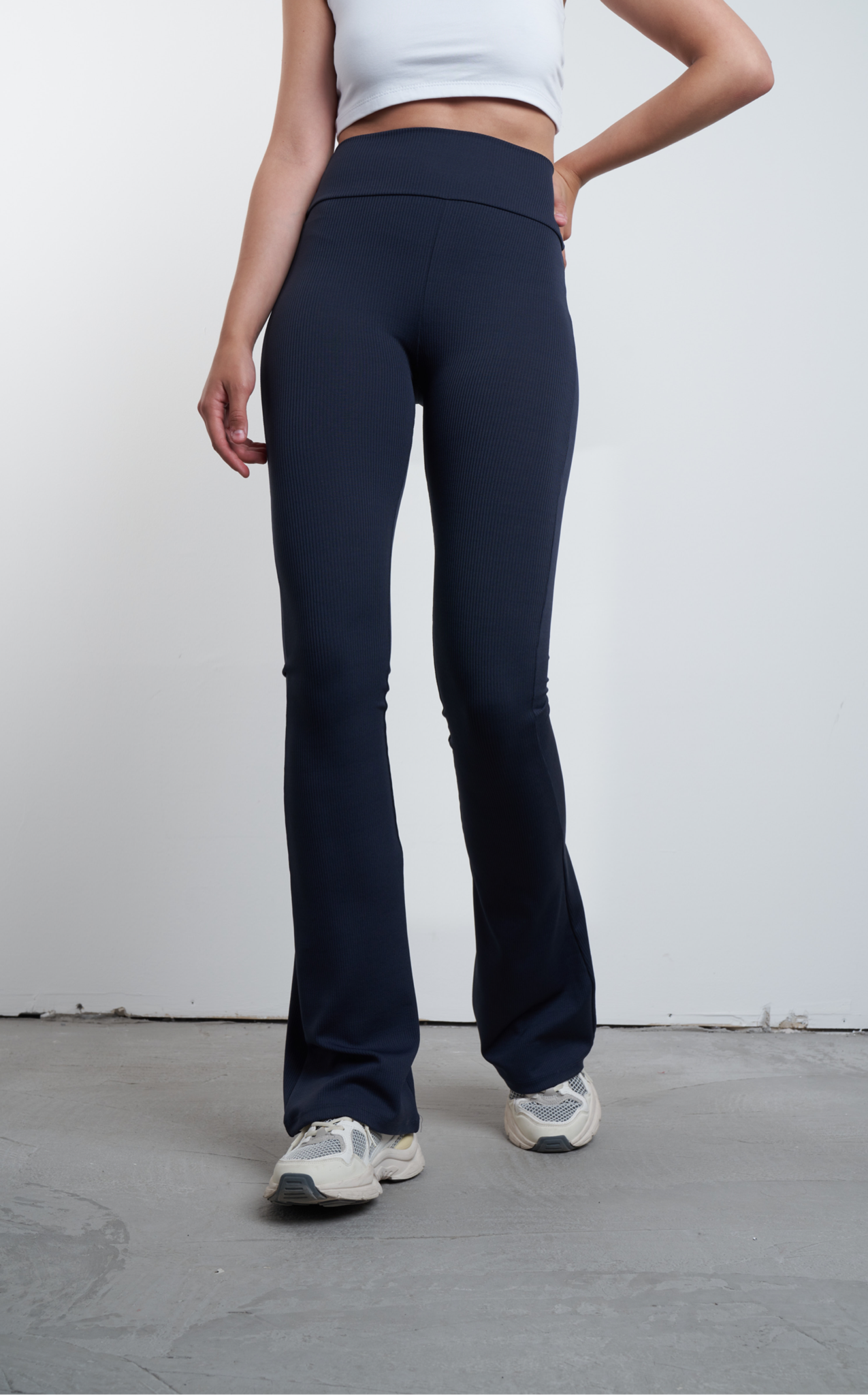 Yüksek Bel Fitilli İspanyol Paça Pantolon Lacivert