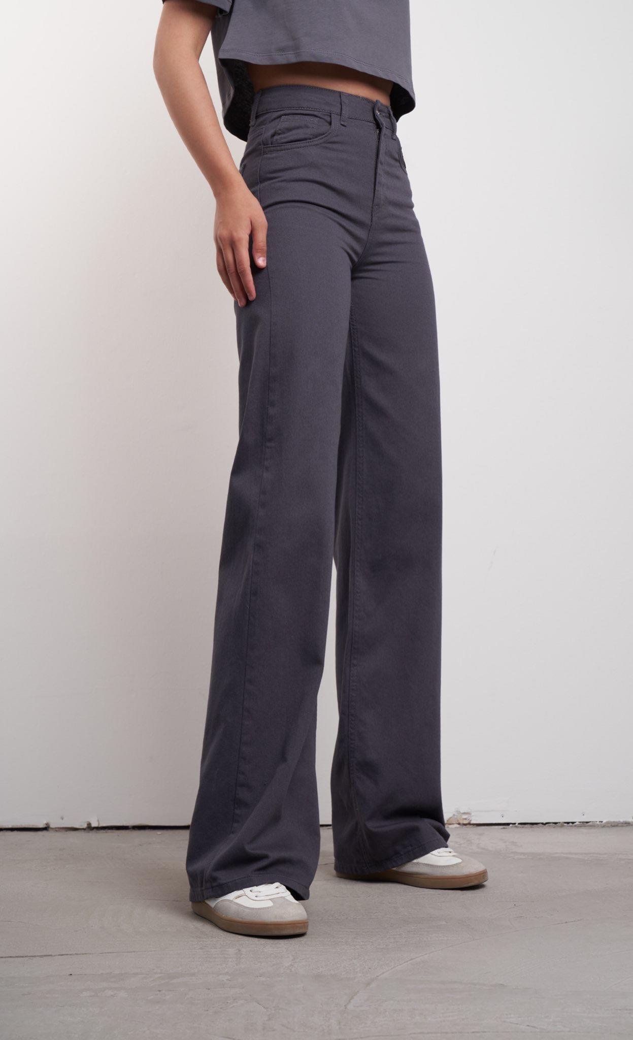Yüksek Bel Milano Kumaş Retro Pantolon Antrasit - Ambar Giyim