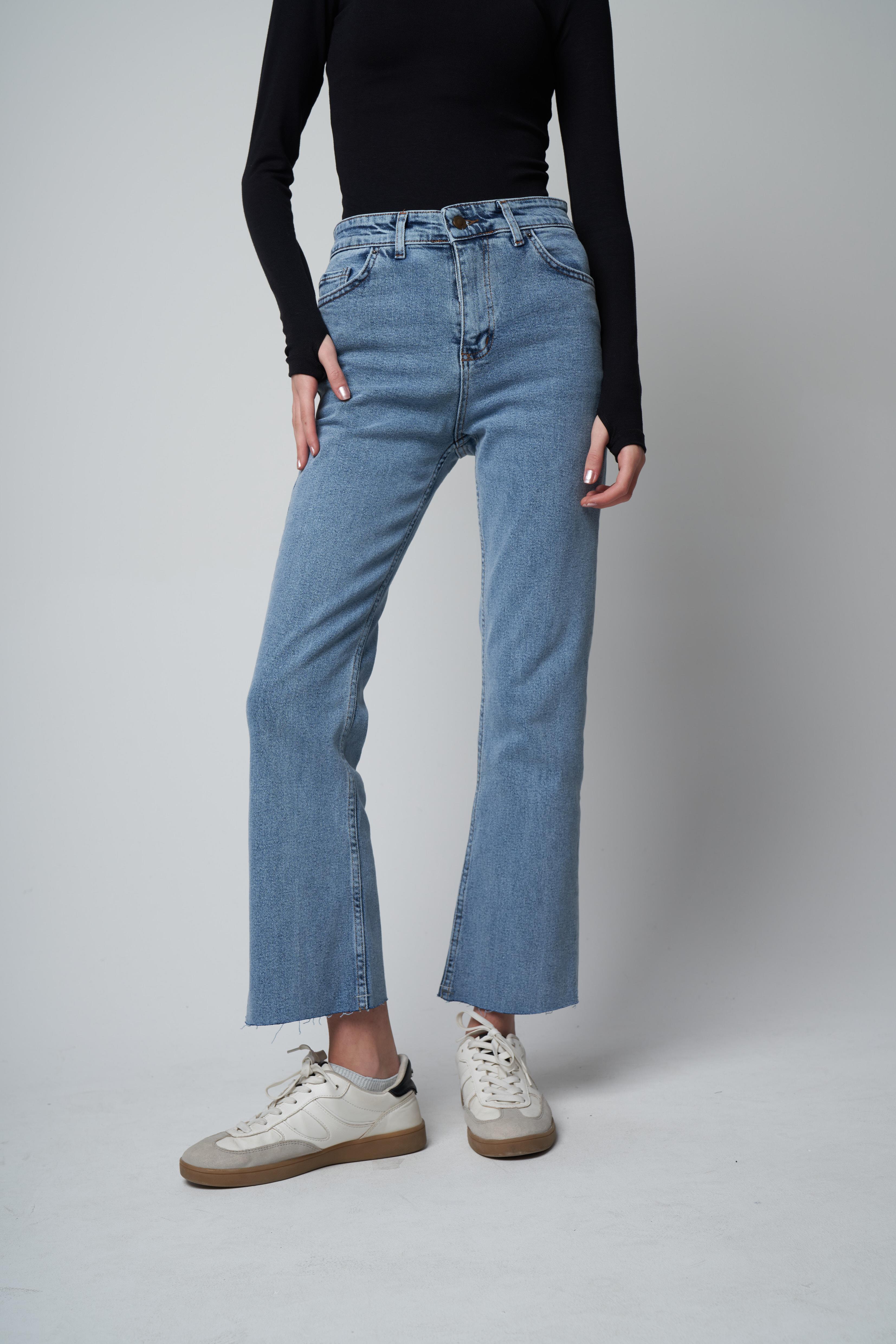 Yüksek Bel Yıkamalı Jean Pantolon Mavi