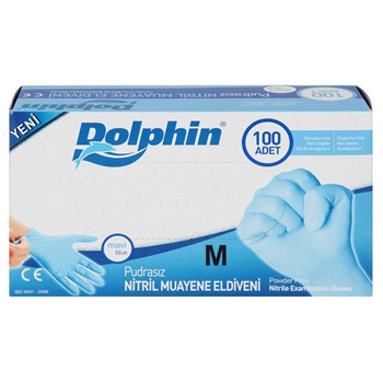 Dolphin Muayene Eldiveni Nitril Pudrasız 100 Adet Mavi - Medium