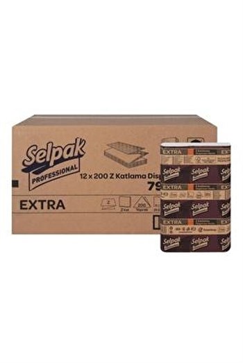 Selpak Professional Extra Z Katlama Kağıt Havlu Çift Katlı 21.5 x 24 cm 200 Yaprak - 12 Paket