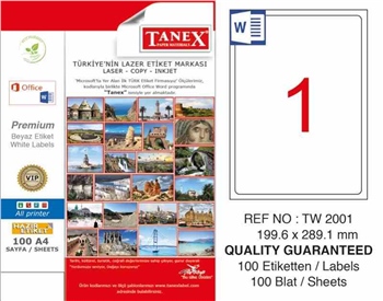 Tanex TW-2001 199,6mmX289,1mm Etiket 100 Tabaka