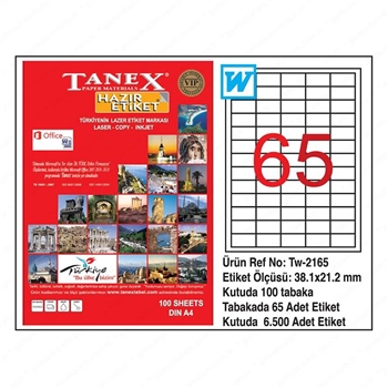 Tanex TW-2165 38,1mmx21,2mm Etiket 100 Tabaka