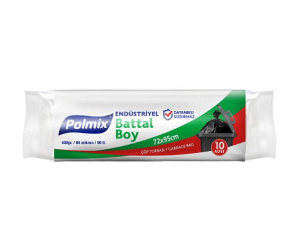 Polmix Endüstriyel Çöp Poşeti 400 Gr Battal Boy 72  x 95 cm 10 Adet - Siyah
