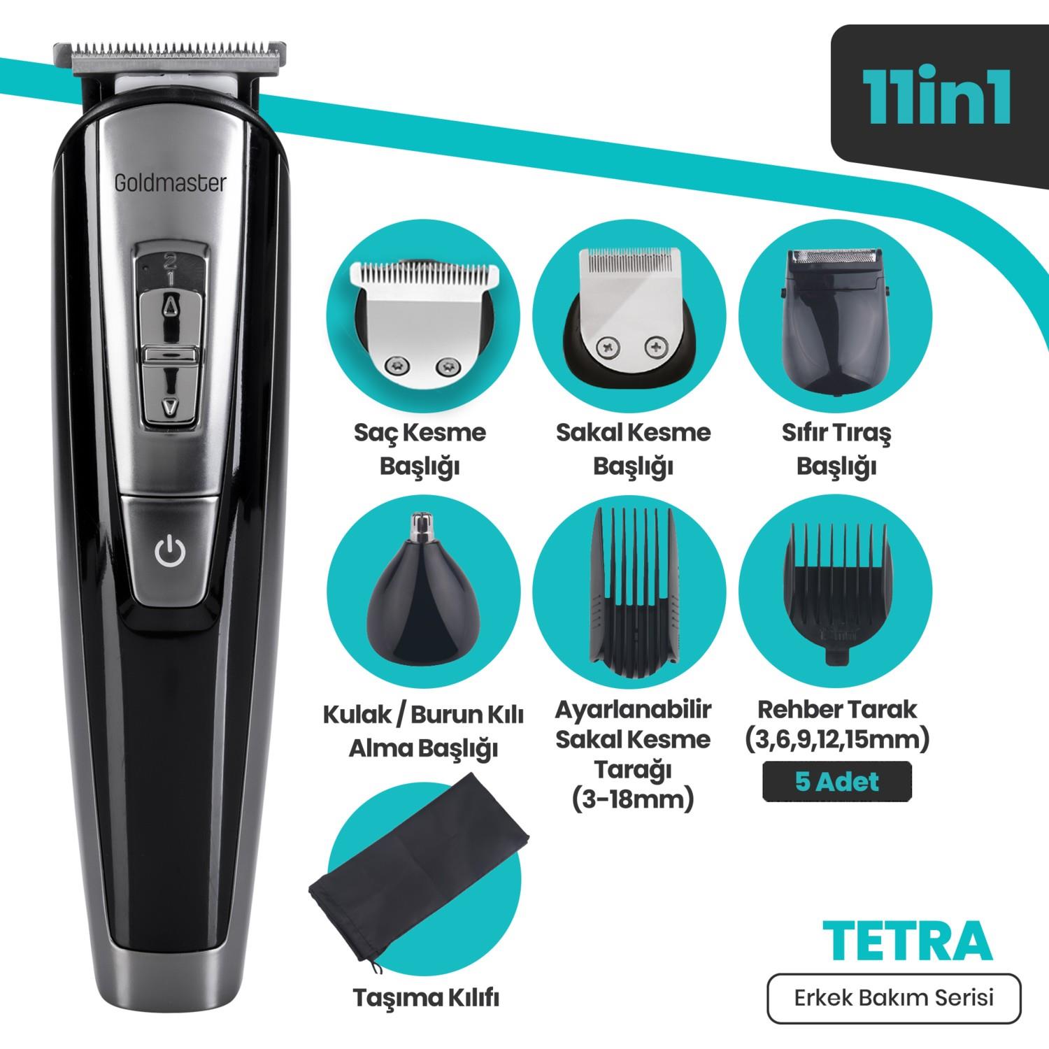Goldmaster Tetra 11in1 Islak Kuru Hızlı Şarj Çelik Bıçaklı Taşıma Kılıflı Erkek Bakım Seti