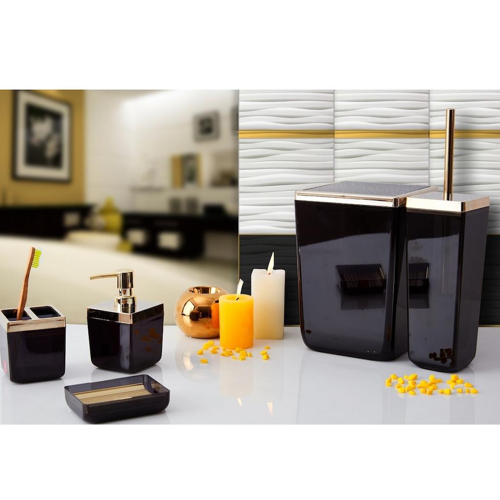 Primanova Toskana Banyo Seti 5 Parça Şeffaf-Siyah/Altın M-SAS01-25A