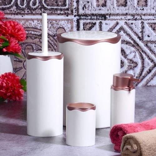 Azra Akrilik 4 Parça Banyo Seti Beyaz-Rose Gold