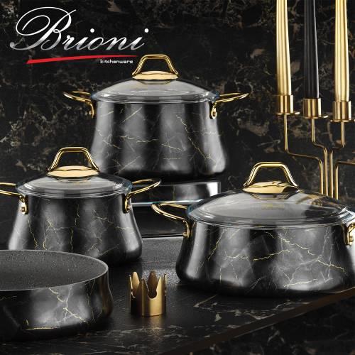 Brioni Marble 7 Parça Tencere Seti Siyah